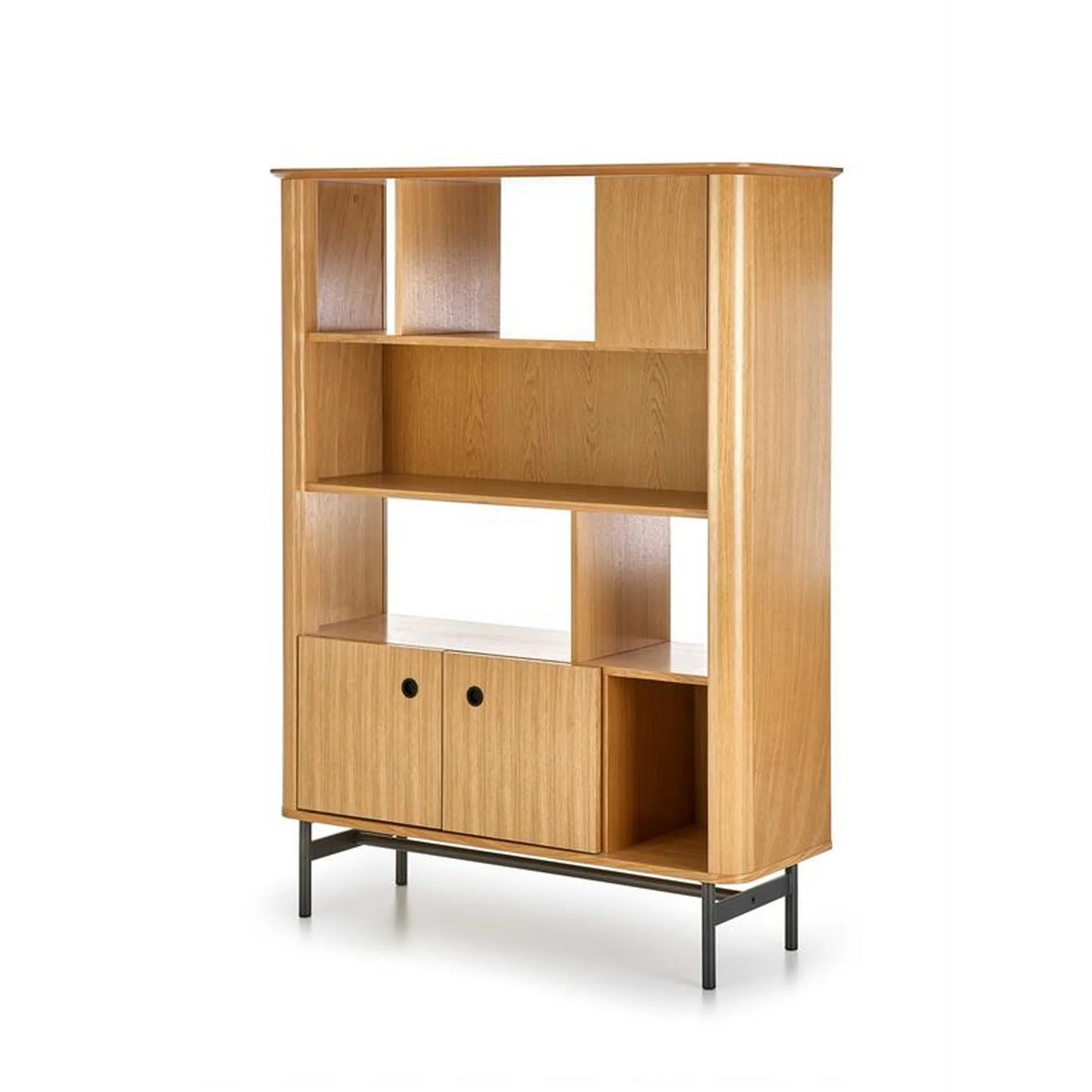 Biblioteca SMART, stejar/negru, PAL/furnir/metal, 117x37x153 cm