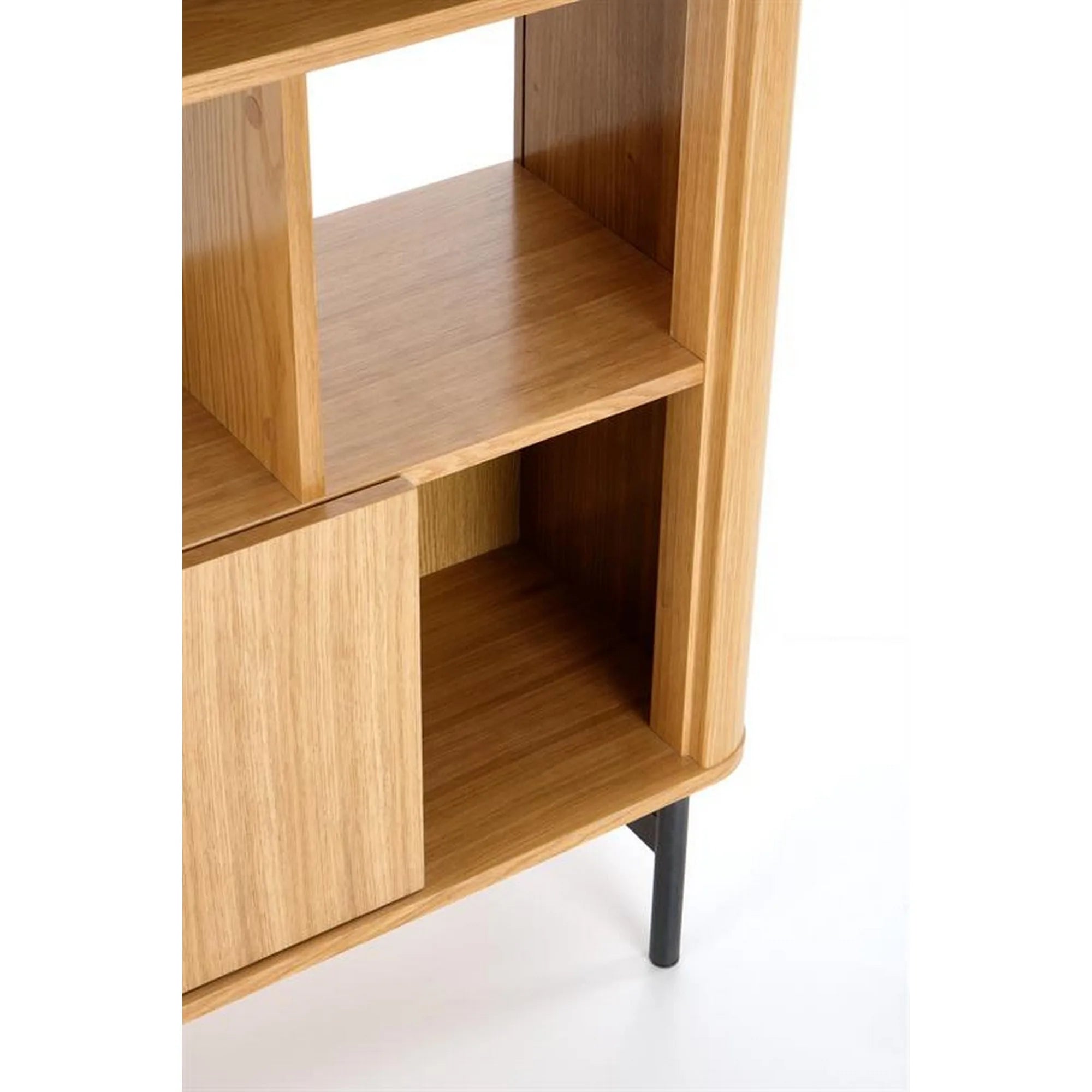 Biblioteca SMART, stejar/negru, PAL/furnir/metal, 117x37x153 cm