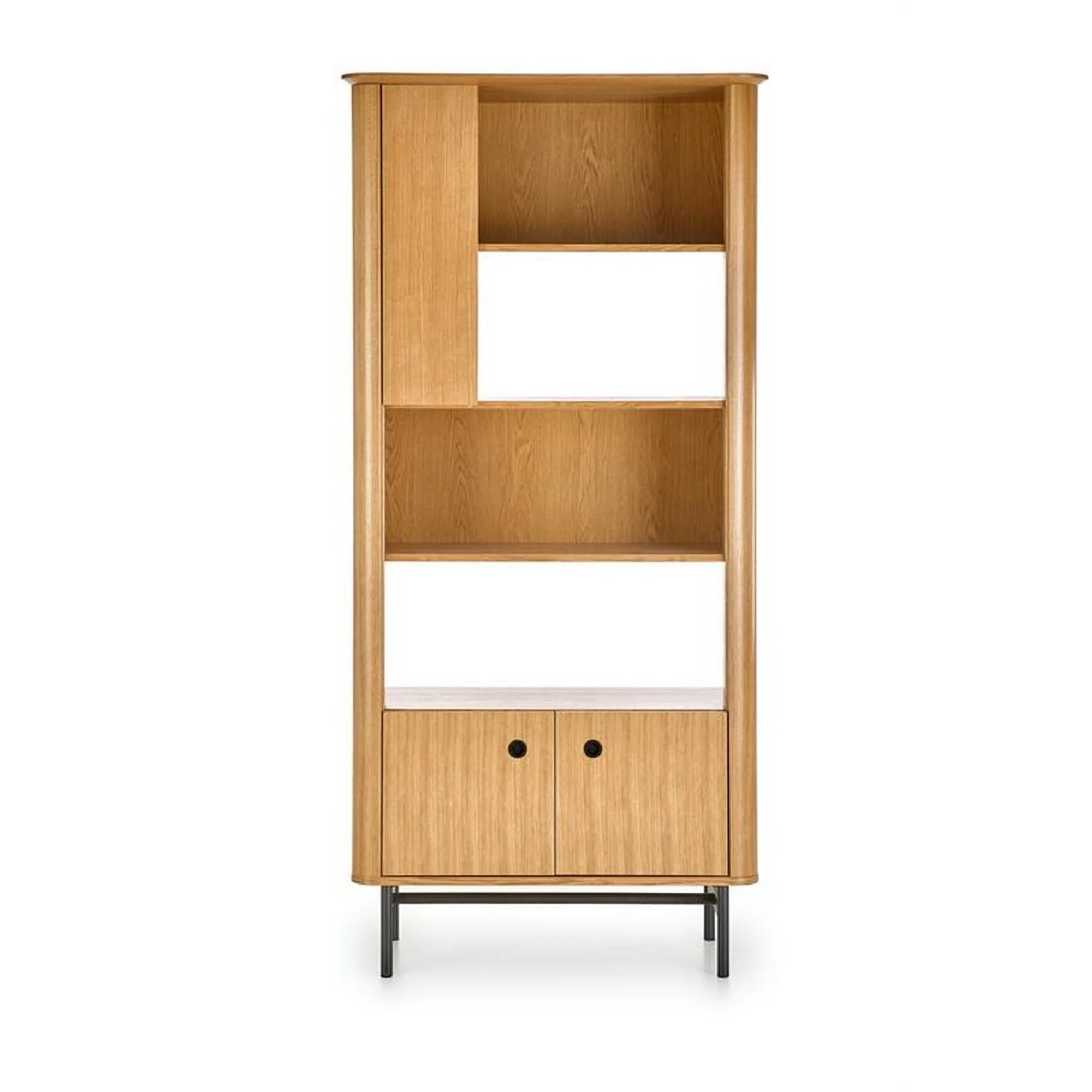 Biblioteca SMART, stejar/negru, PAL/furnir/metal, 97x37x196 cm