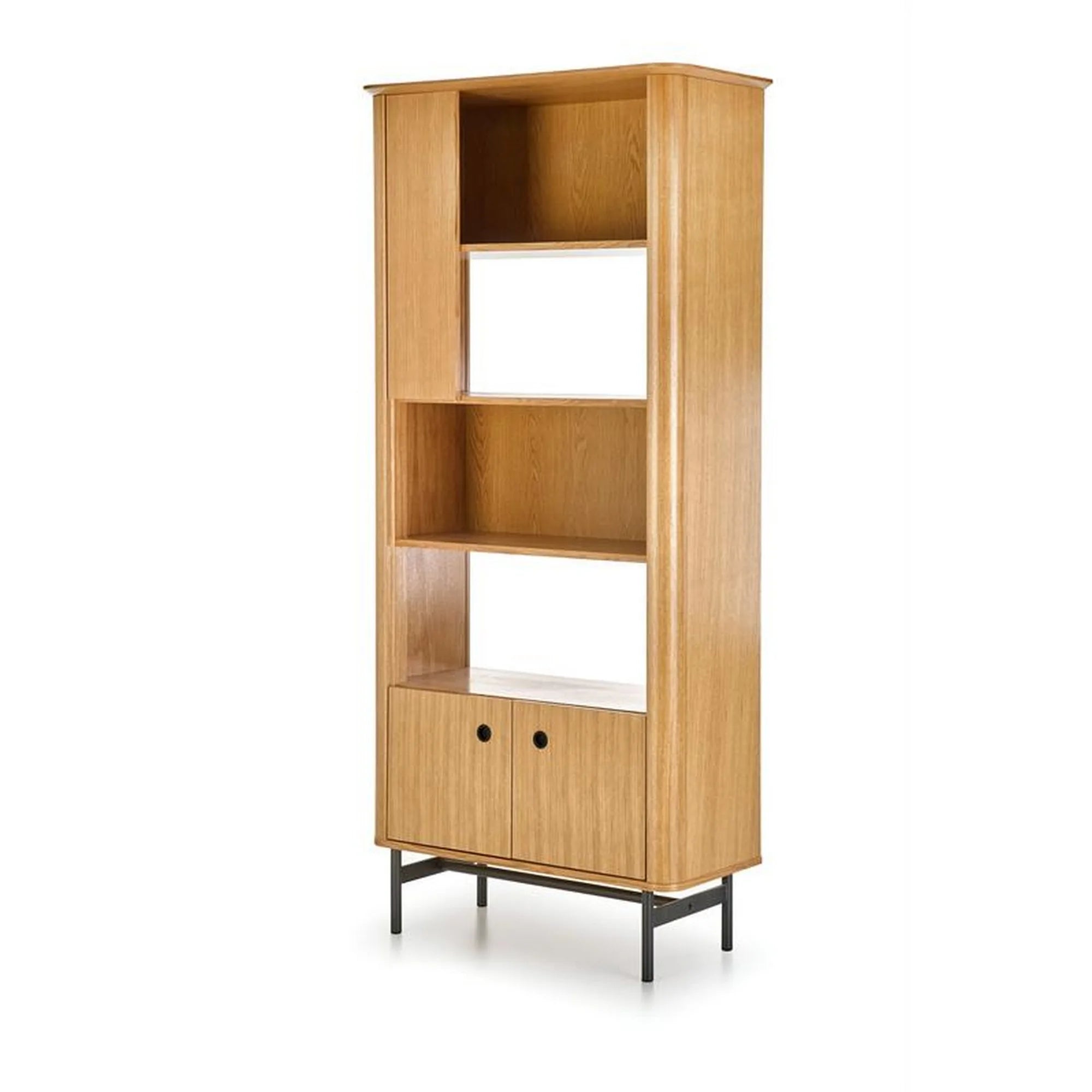 Biblioteca SMART, stejar/negru, PAL/furnir/metal, 97x37x196 cm