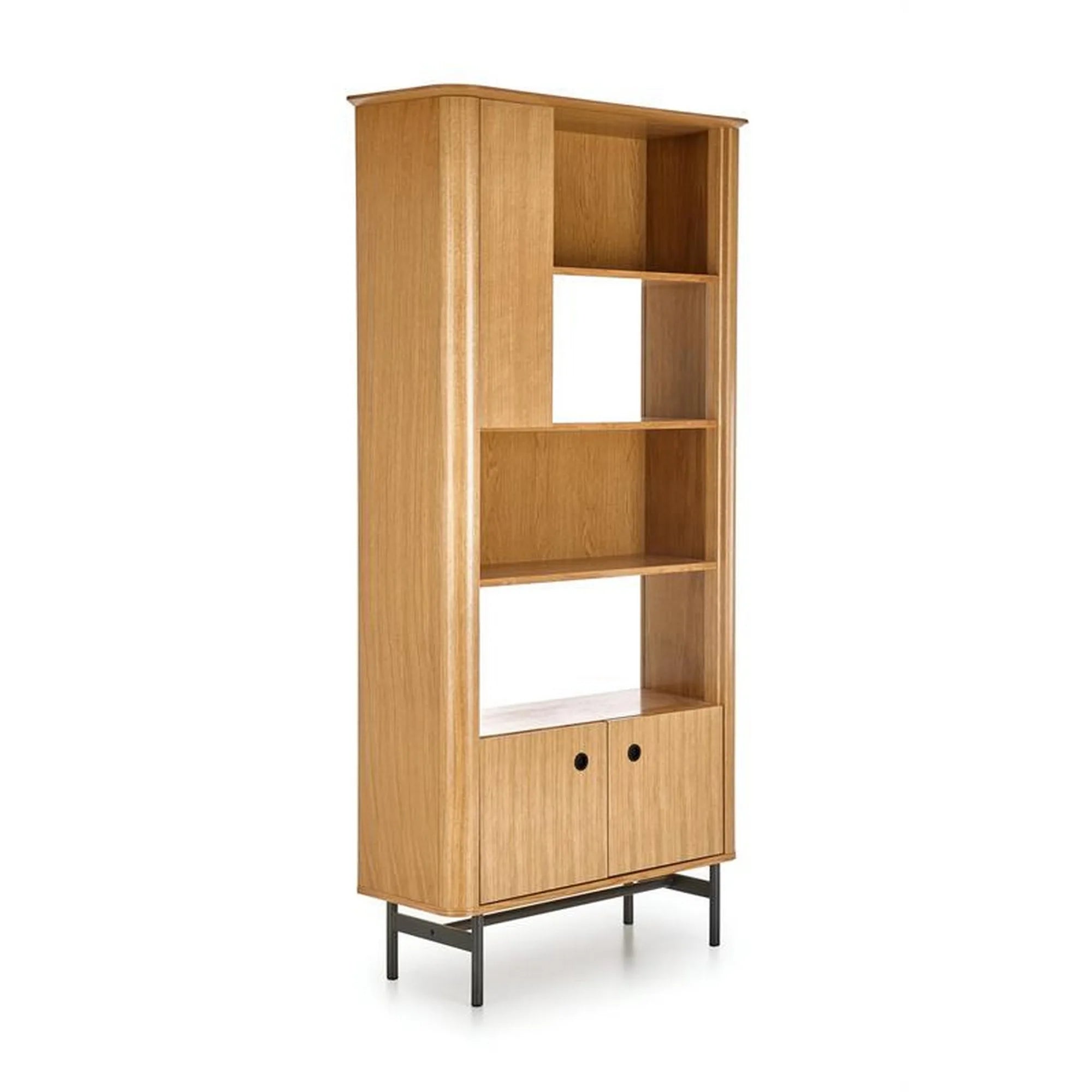 Biblioteca SMART, stejar/negru, PAL/furnir/metal, 97x37x196 cm