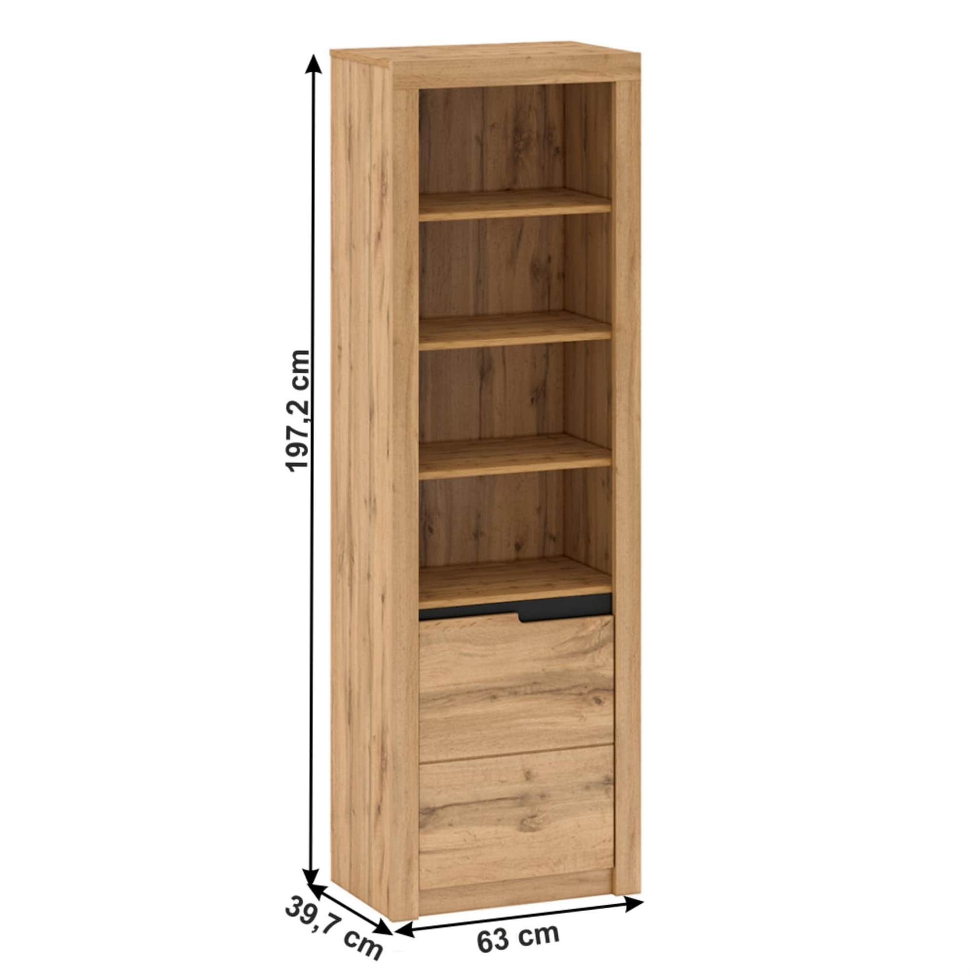 Biblioteca TORONTA R1, stejar wotan, DTD laminat, cu deschidere pe stanga, 63x40x197 cm