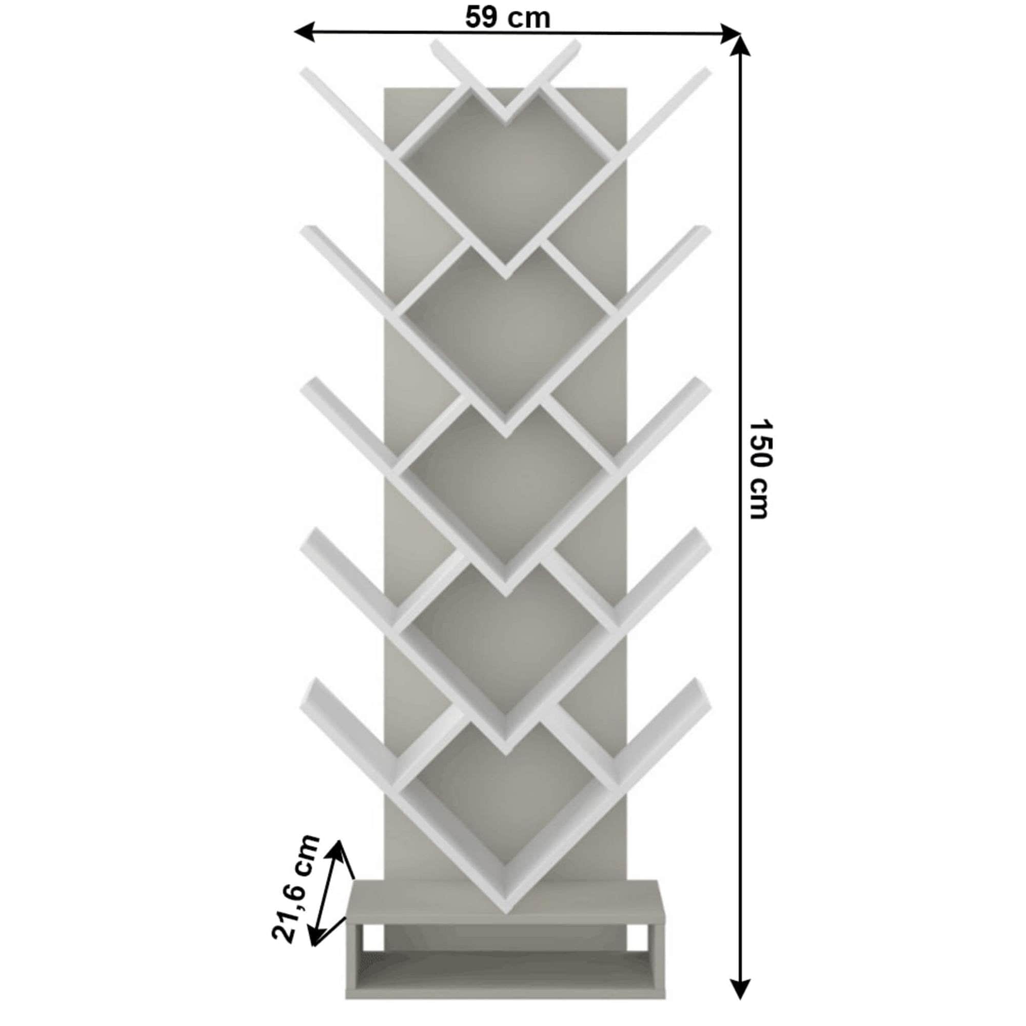 Biblioteca VEVEY, gri/alb, DTD laminat, 59x22x150 cm