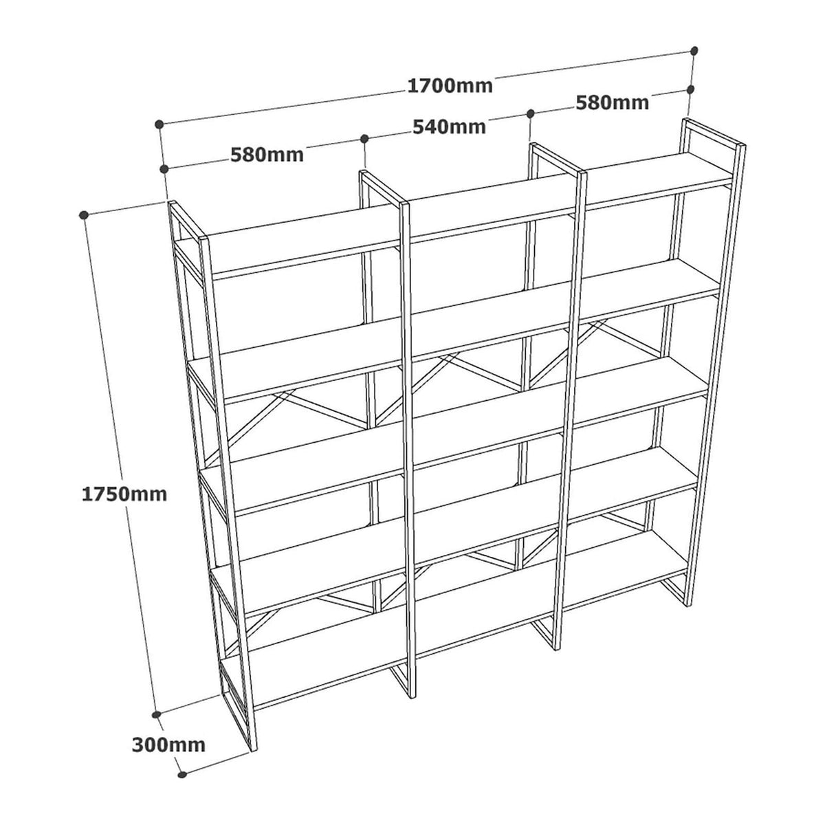 Biblioteca VG6-GE, alb cu efect de marmura/auriu, PAL melaminat, 170x30x175 cm
