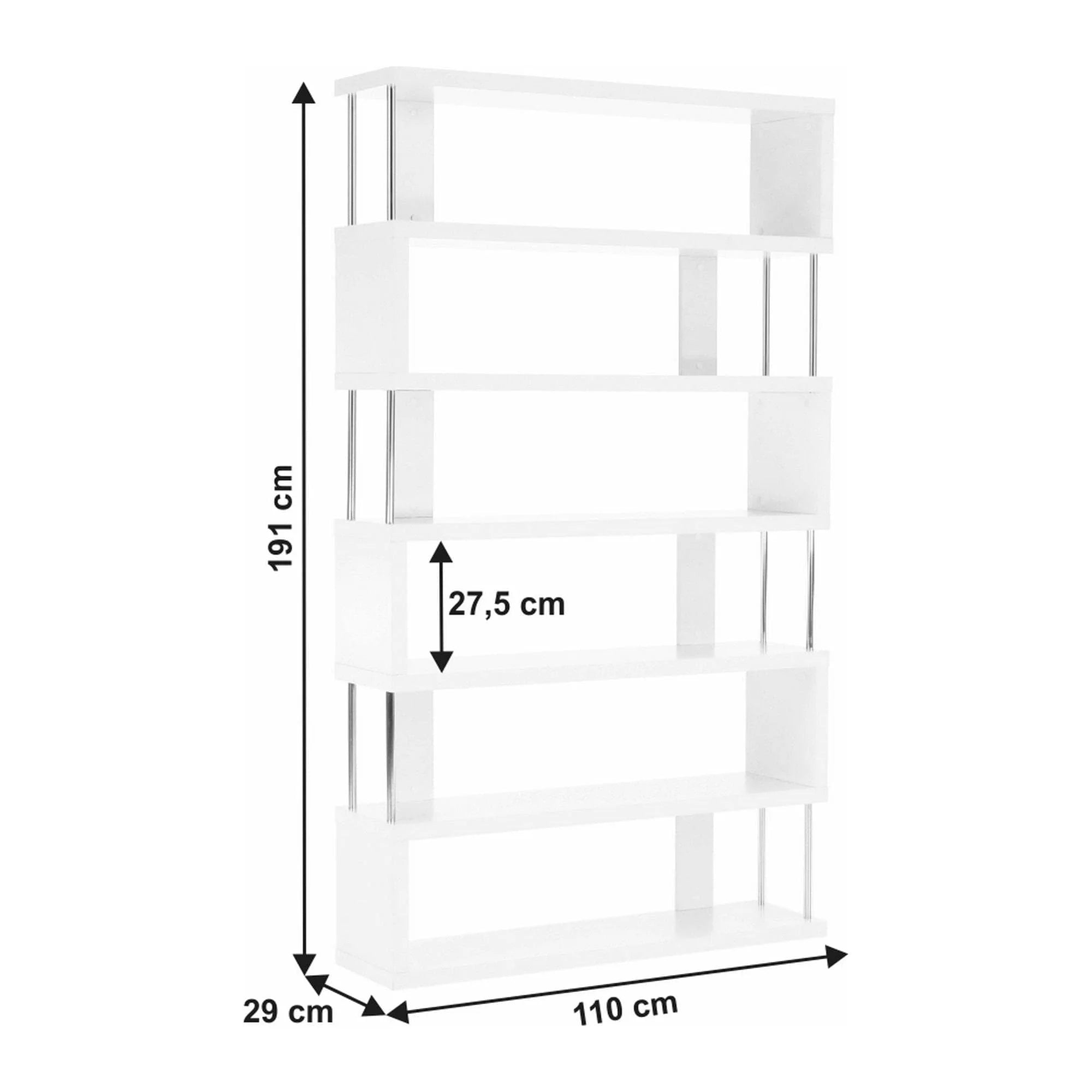 Bilioteca ALIS, alb, PAL melaminat, 110x29x191 cm