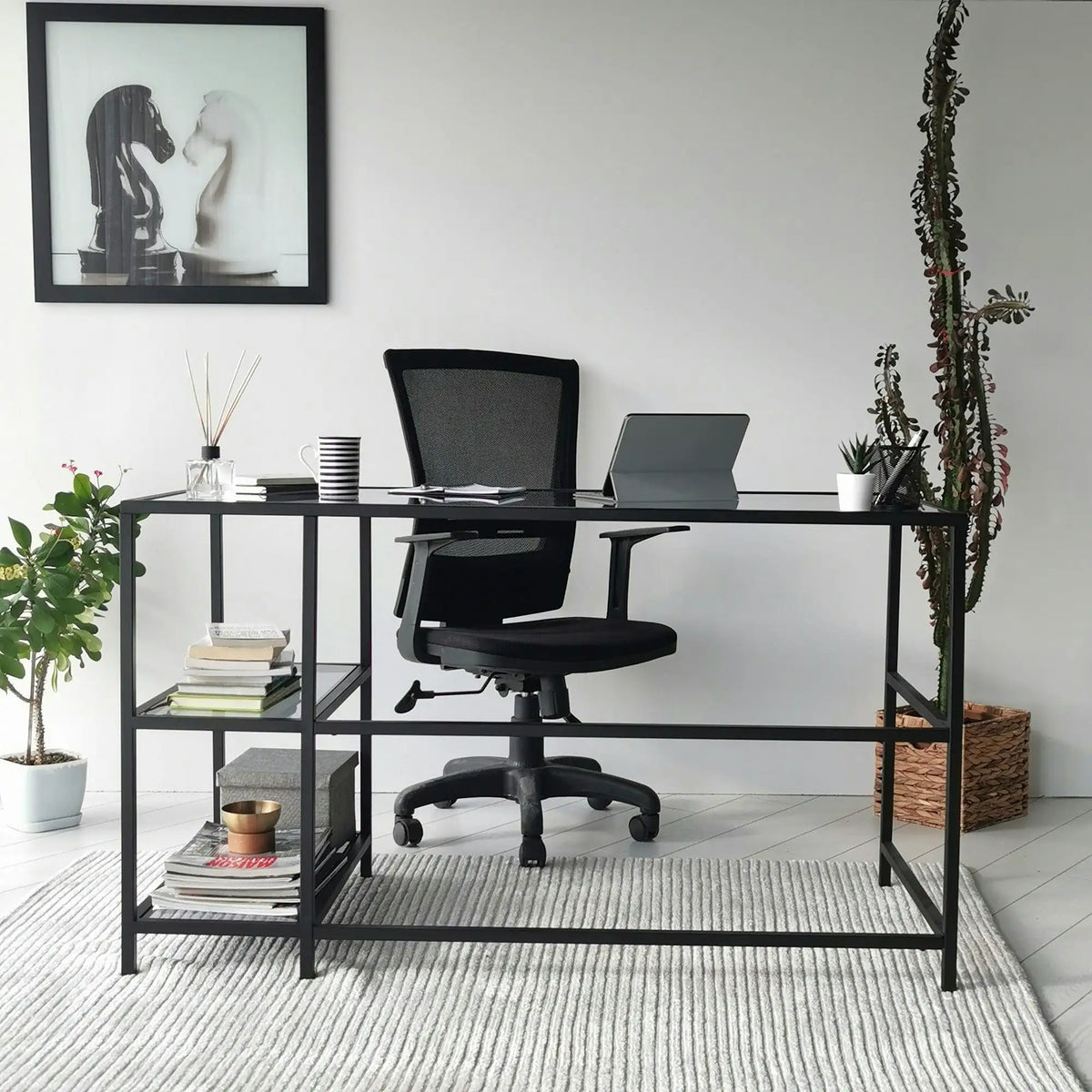 Birou 552NOS1704, negru, sticla/metal, 130x60x75 cm