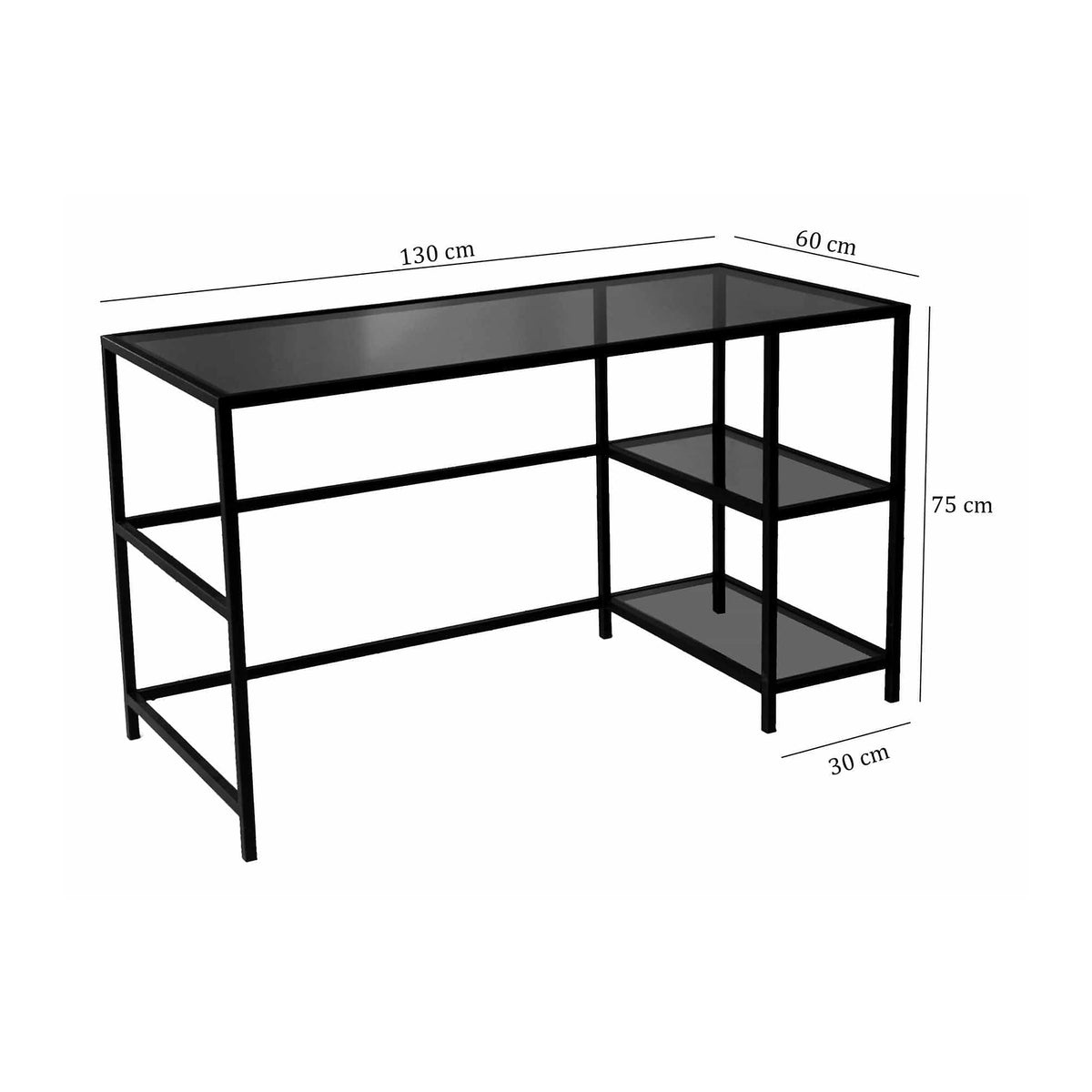 Birou 552NOS1704, negru, sticla/metal, 130x60x75 cm