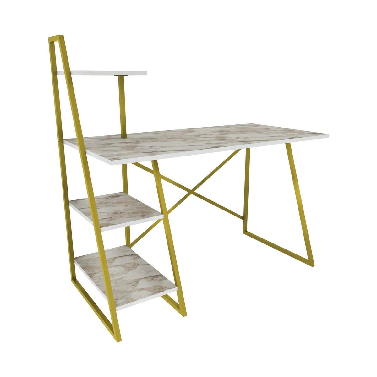 Birou ADMIRA, bej cu efect de marmura/auriu, PAL melaminat/metal, 120x60x120 cm
