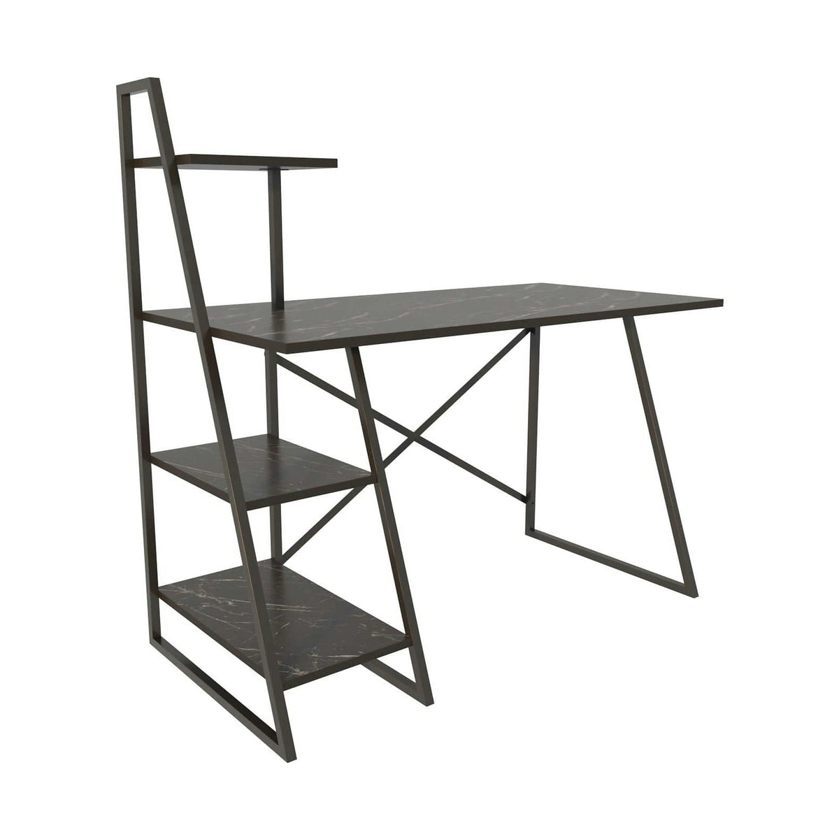 Birou ADMIRA, negru cu efect de marmura, PAL melaminat/metal, 120x60x120 cm