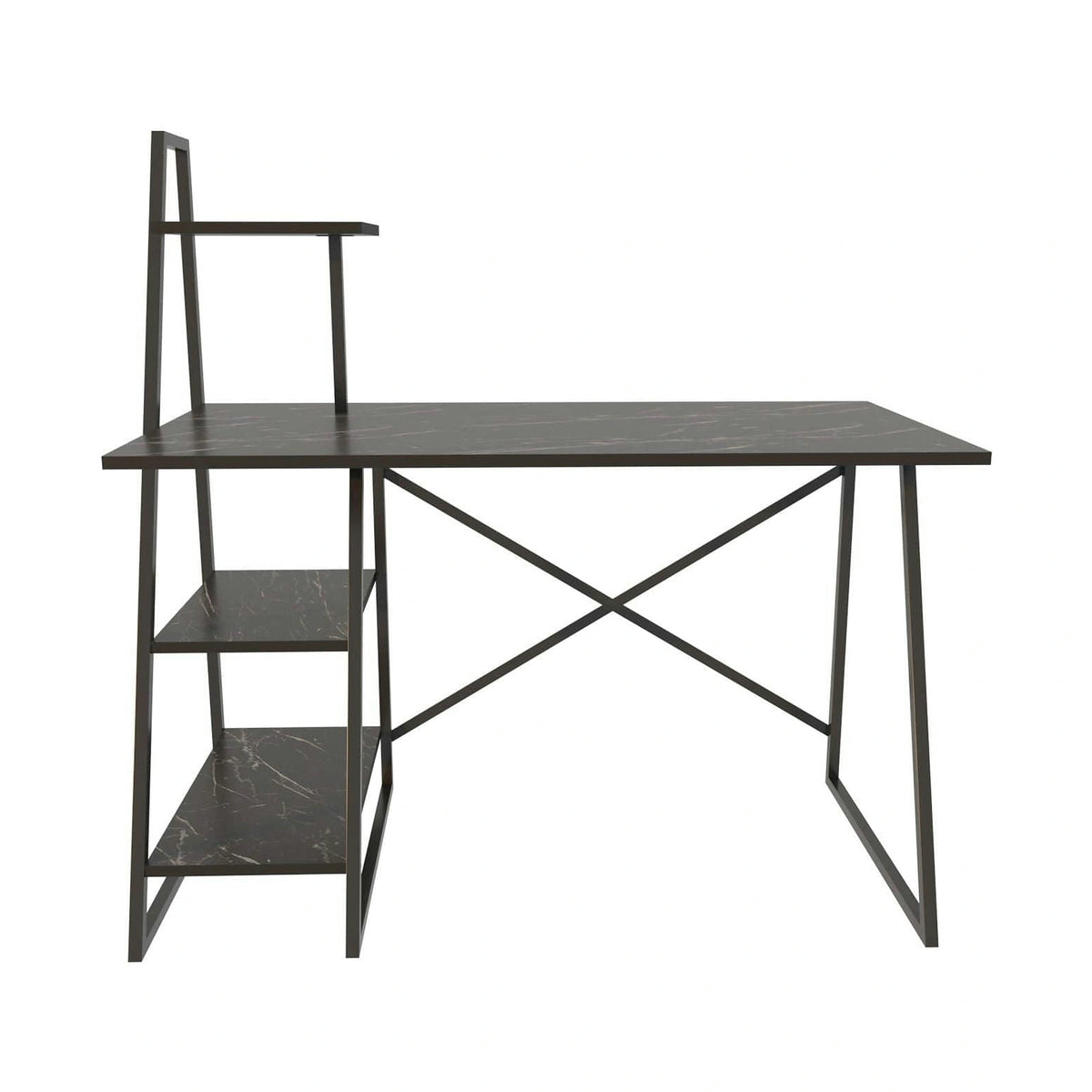 Birou ADMIRA, negru cu efect de marmura, PAL melaminat/metal, 120x60x120 cm