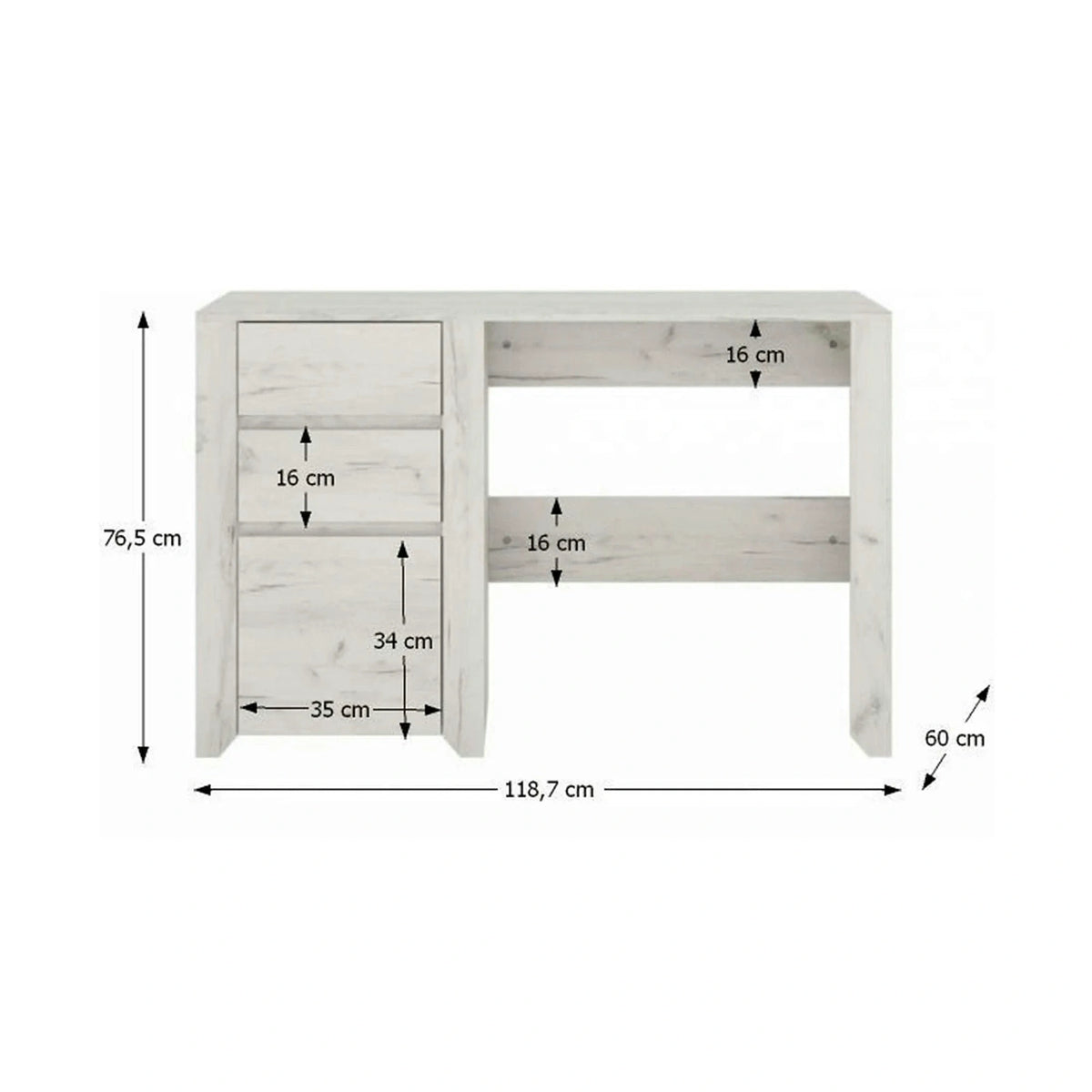 Birou ANGEL typ 80, alb craft, PAL melaminat, 119x60x77 cm