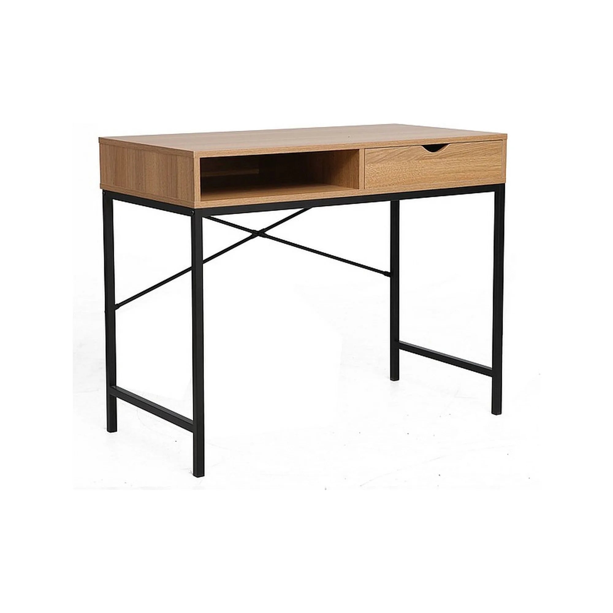 Birou B-027, stejar/negru, PAL/metal, 95x48x76 cm