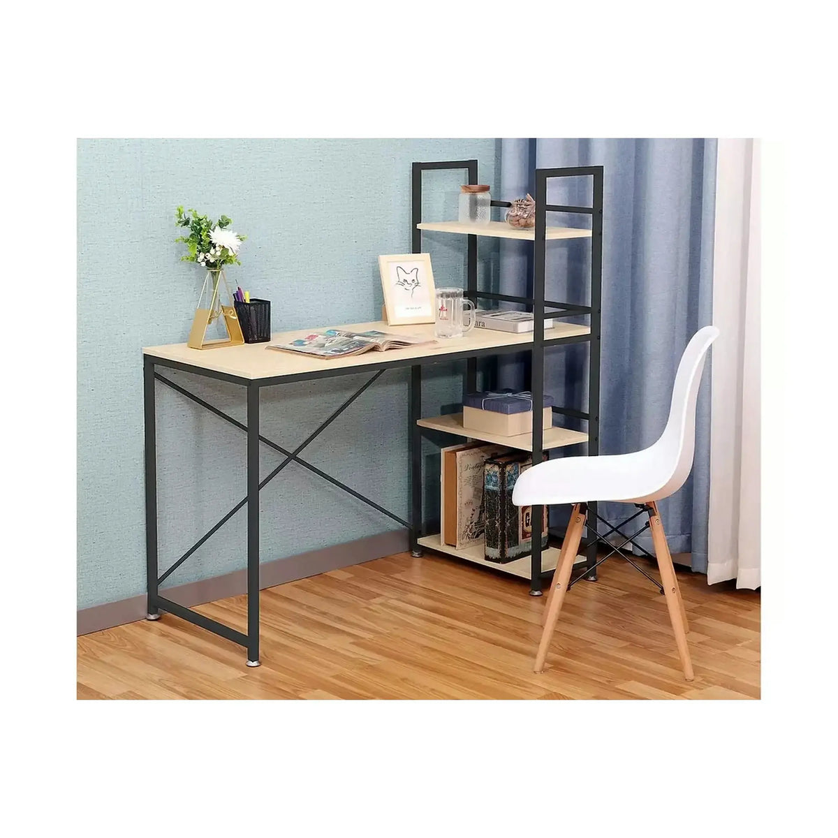 Birou B-036, stejar/negru, PAL/metal, 90x50x76/114 cm
