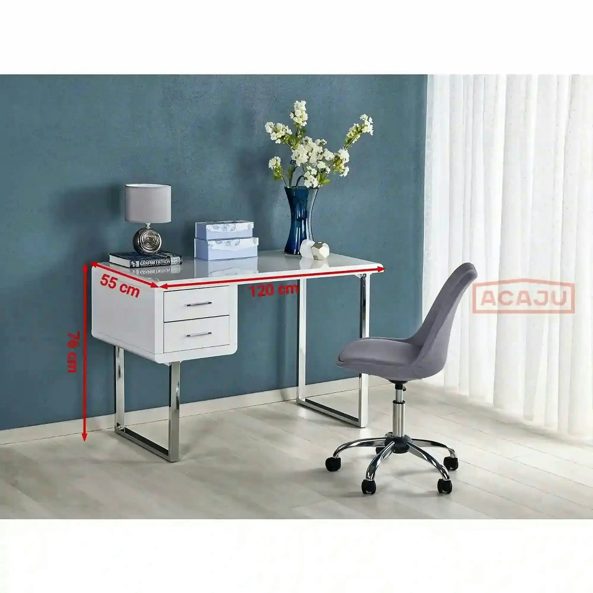 Birou B30, alb/crom, 120x55x76 cm