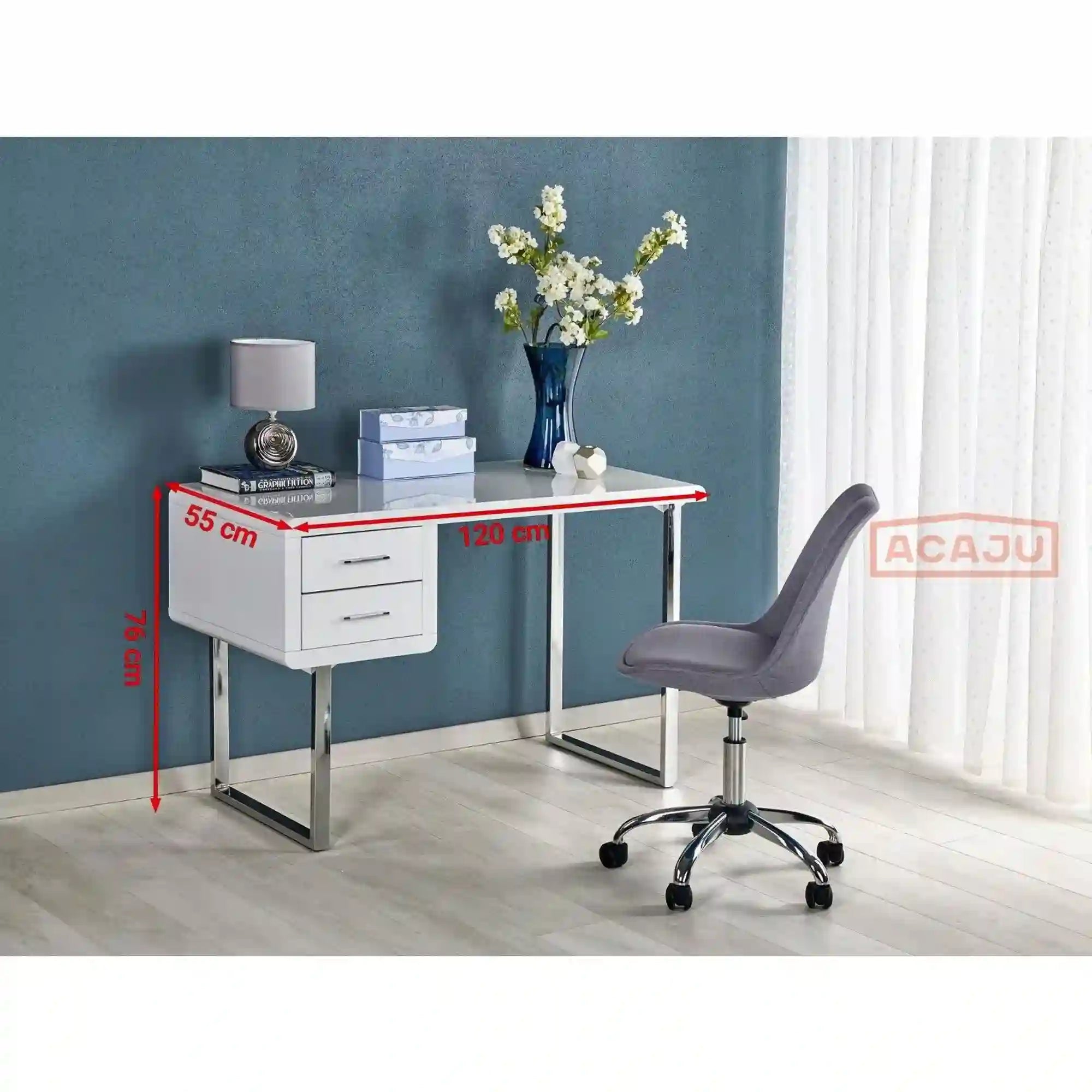 Birou B30, alb/crom, 120x55x76 cm