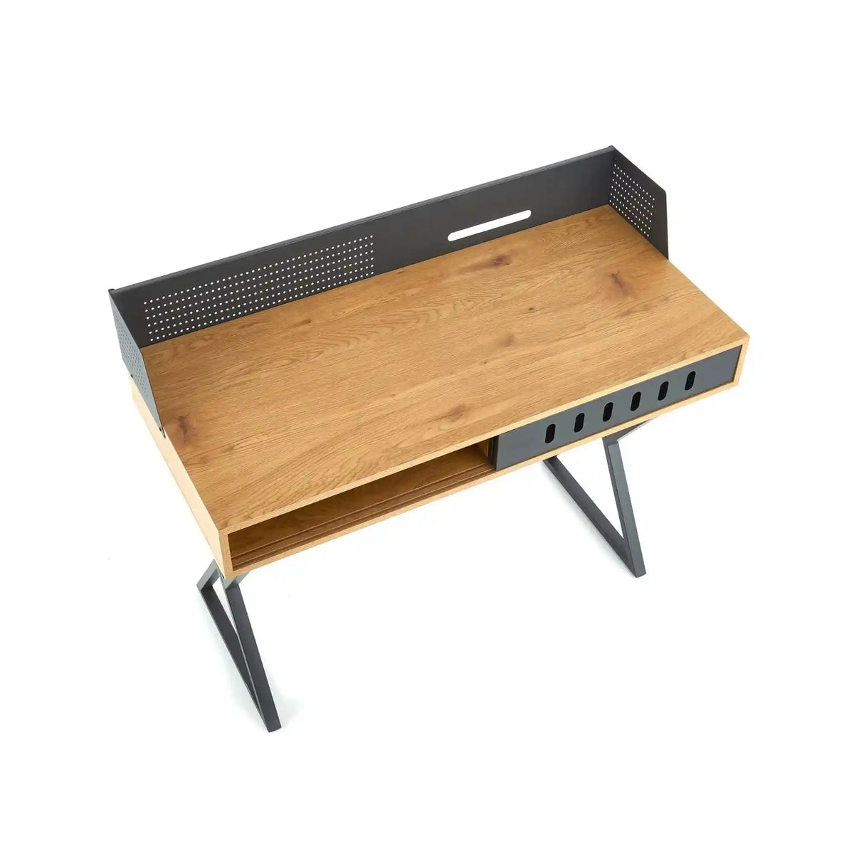 Birou B43, stejar/negru, 110x51x90 cm