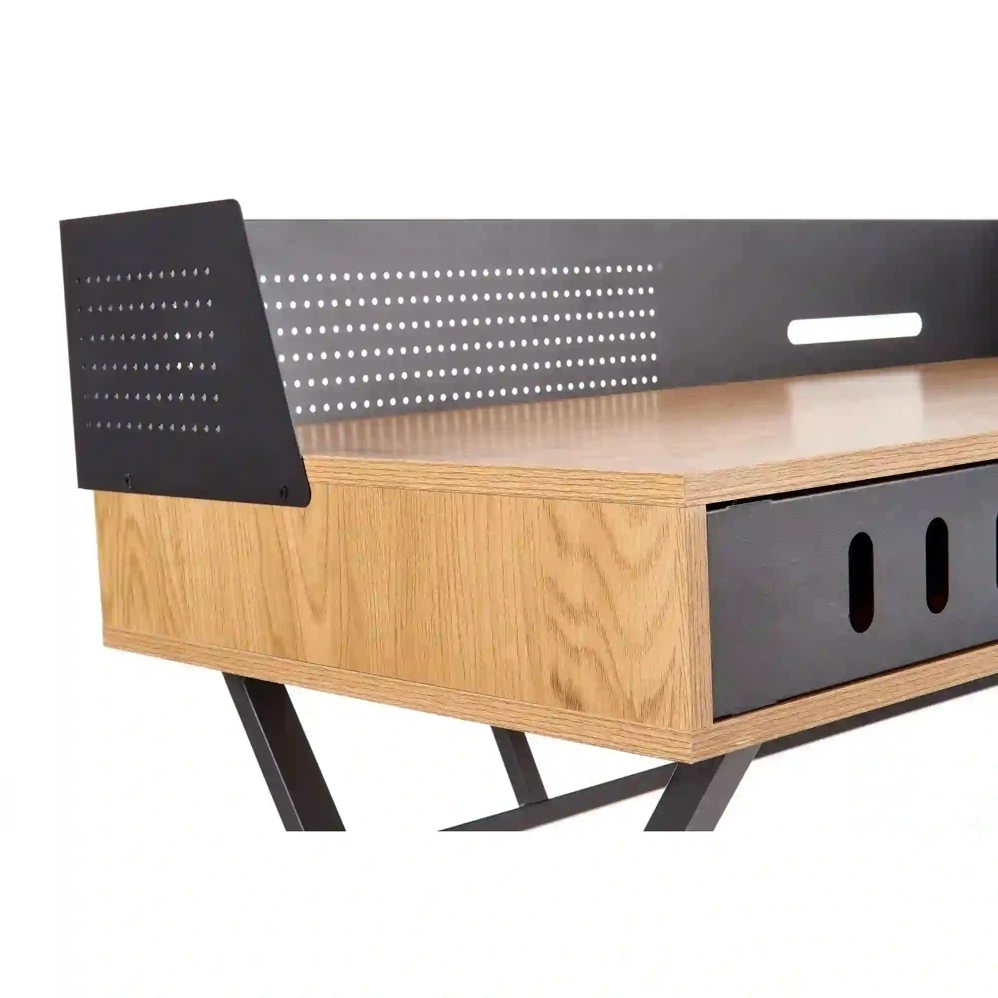 Birou B43, stejar/negru, 110x51x90 cm