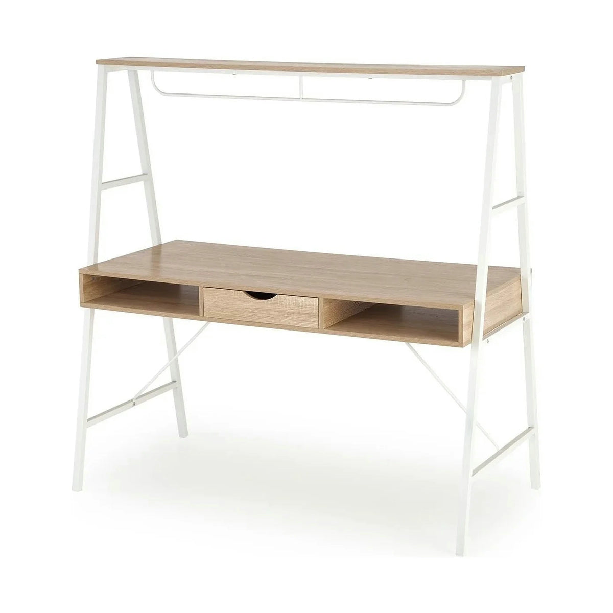 Birou B48, stejar sonoma/alb, furnir melaminat/metal, 139x60x140 cm