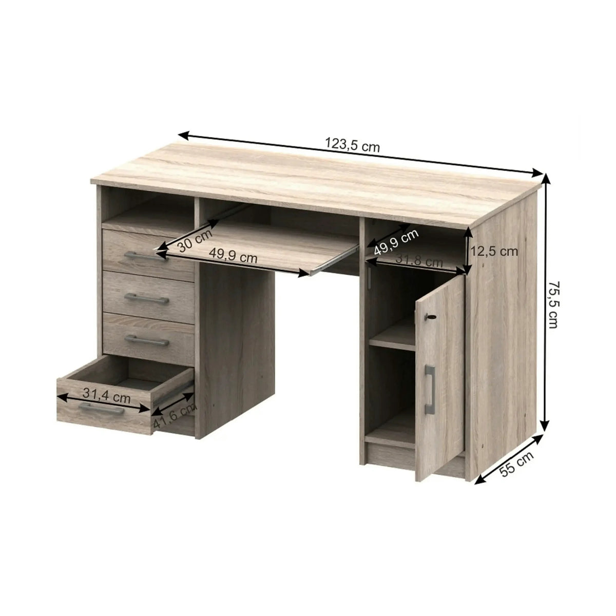 Birou B9 NEW, stejar sonoma, DTD laminat, 124x55x76 cm