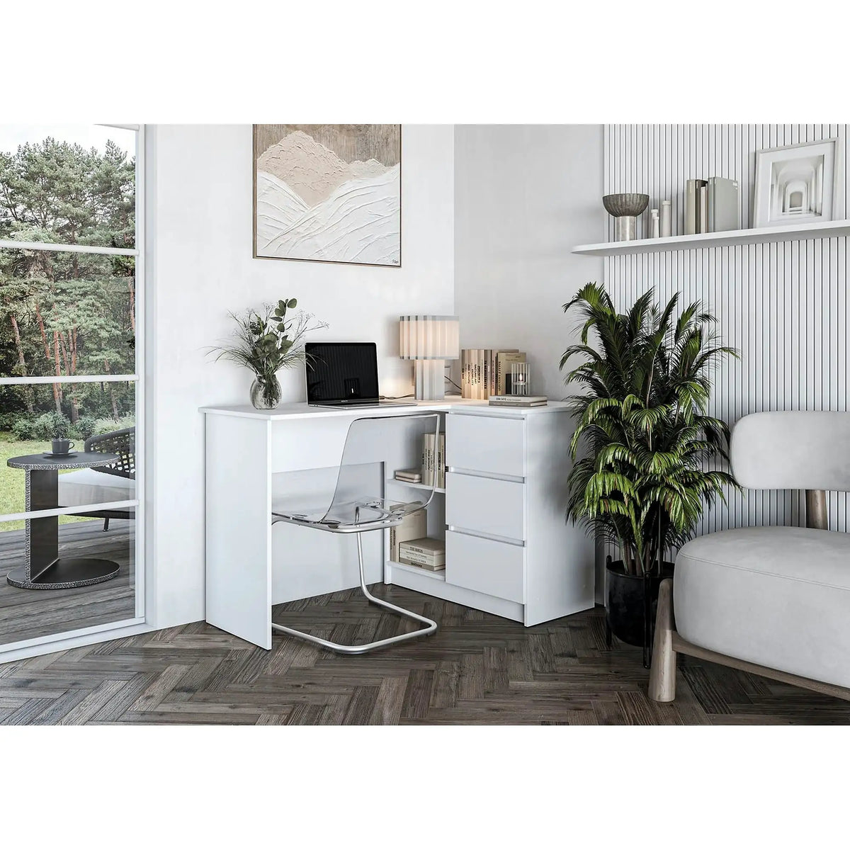 Birou BEGA, alb, PAL laminat, 124x85x76 cm