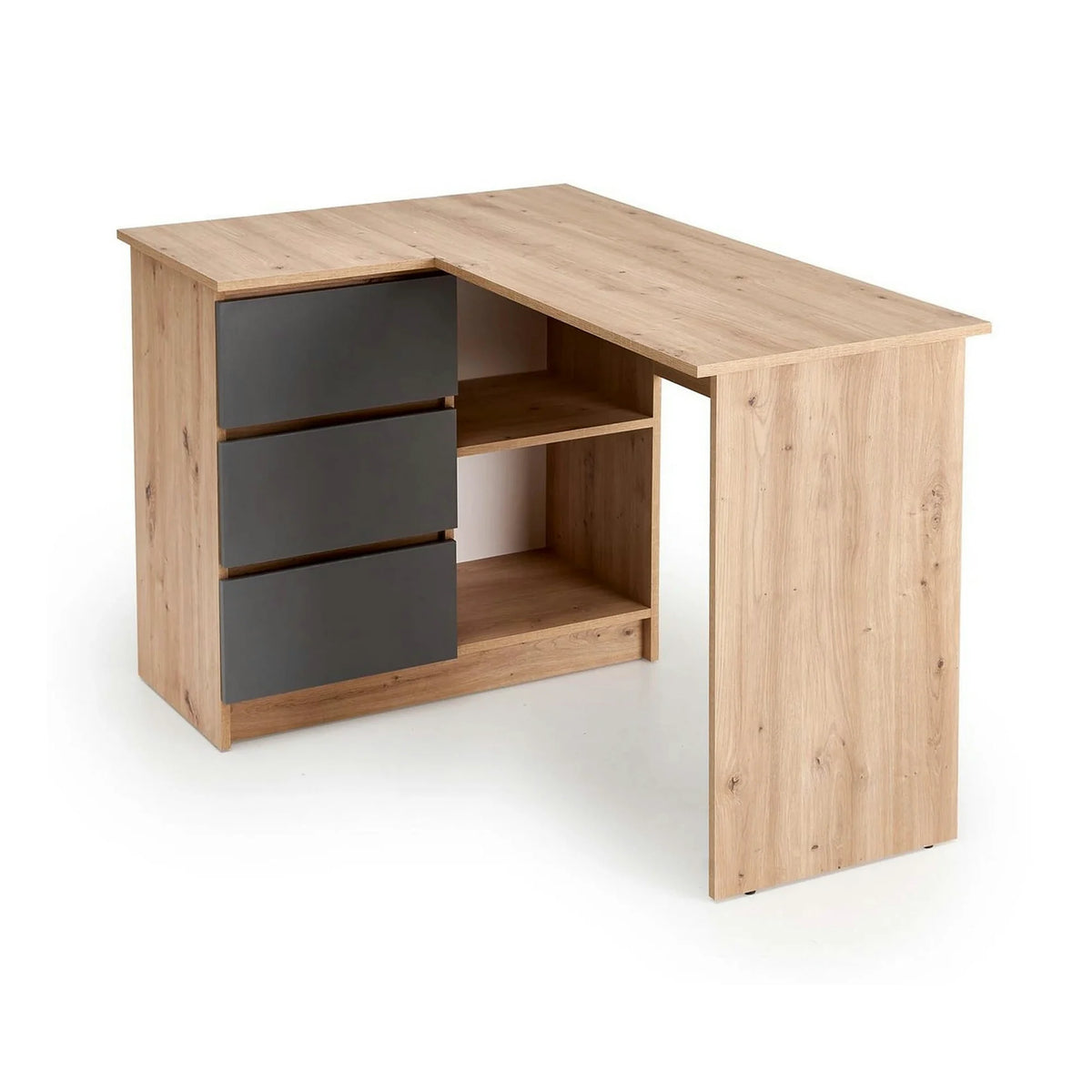 Birou BEGA, stejar artisan/gri grafit, PAL laminat, 124x85x76 cm