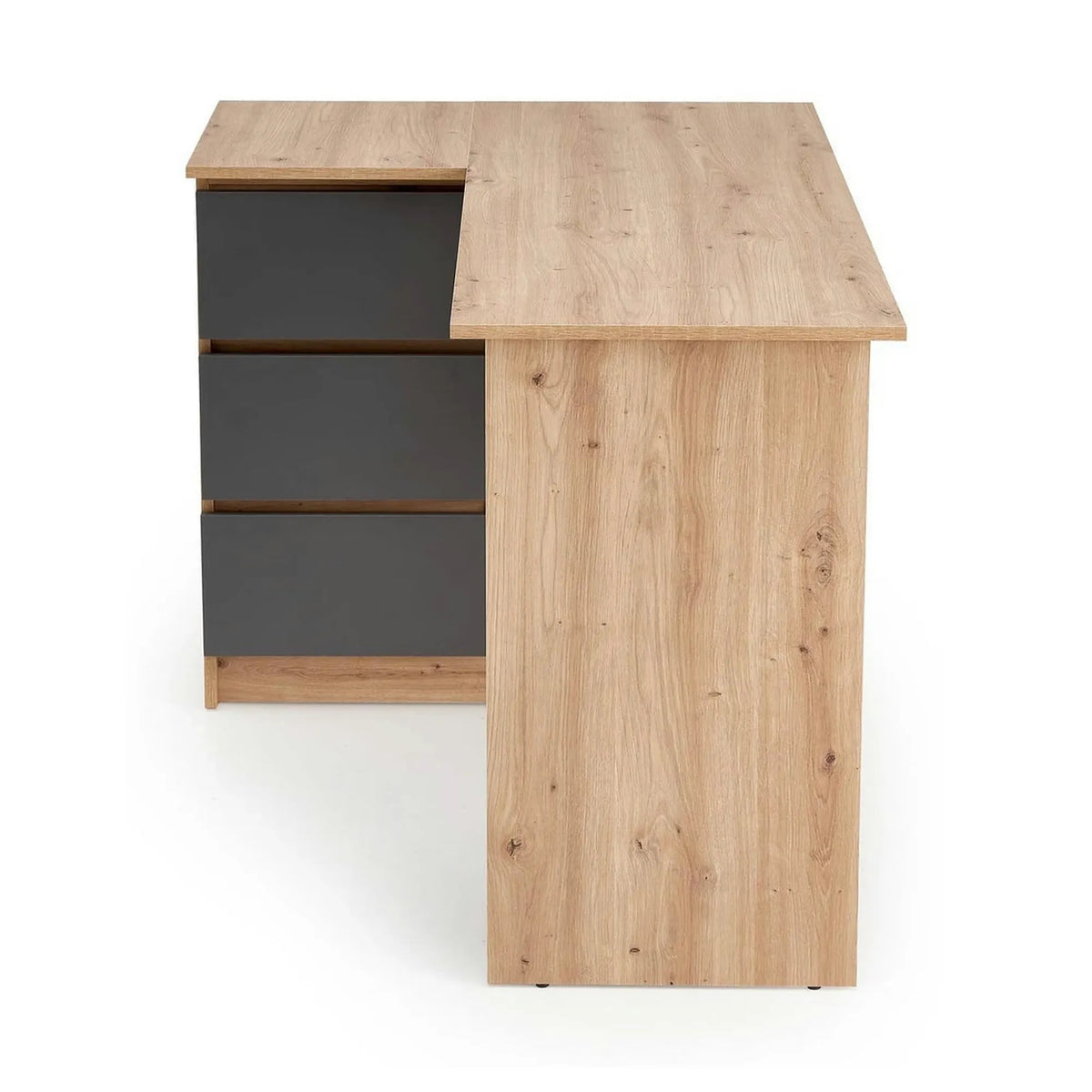 Birou BEGA, stejar artisan/gri grafit, PAL laminat, 124x85x76 cm