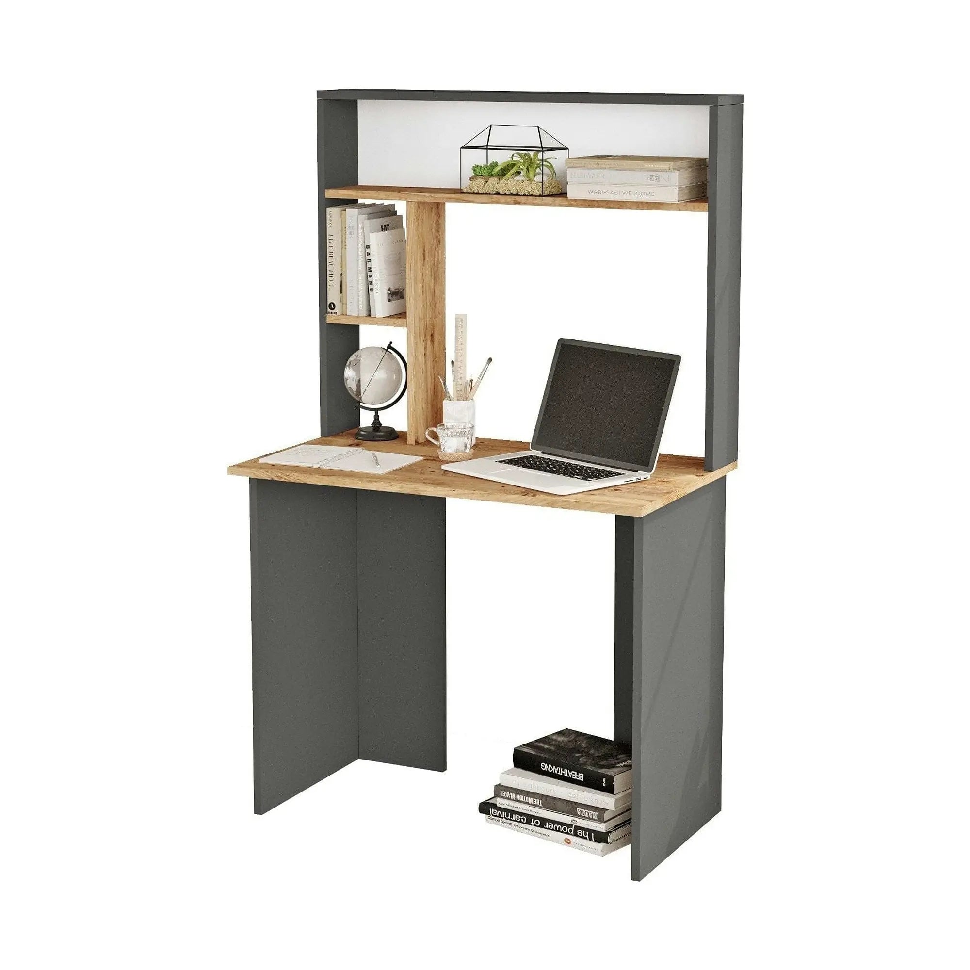 Birou BR2-AA, gri antracit/stejar, PAL melaminat, 90x52x149 cm