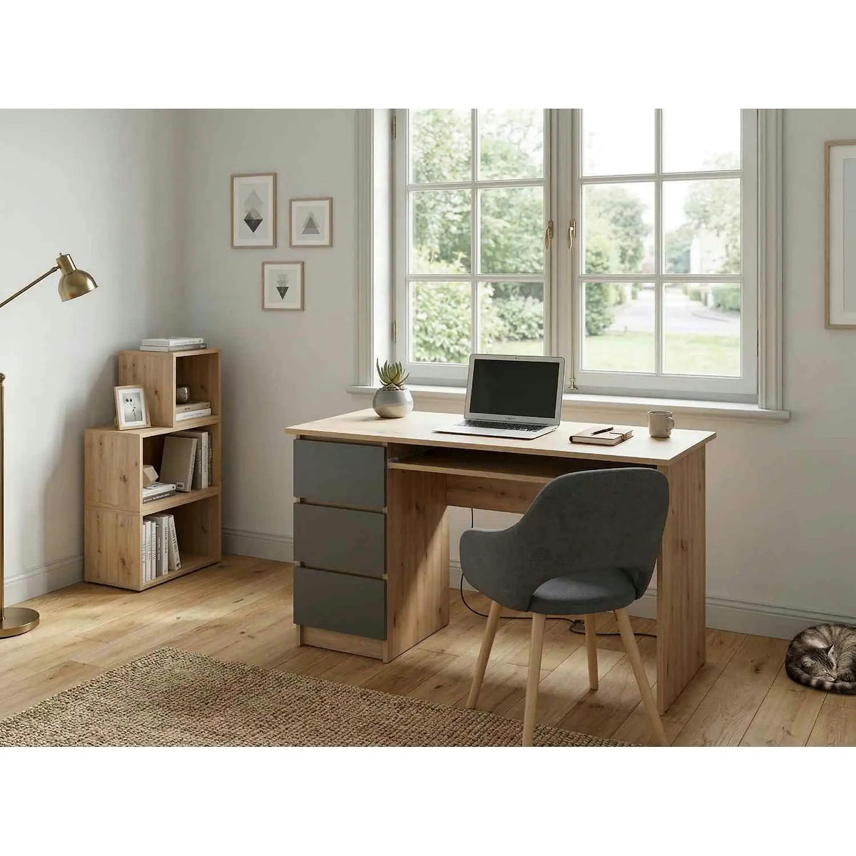 Birou CINO, stejar artisan/gri grafit, PAL laminat, 120x50x77 cm