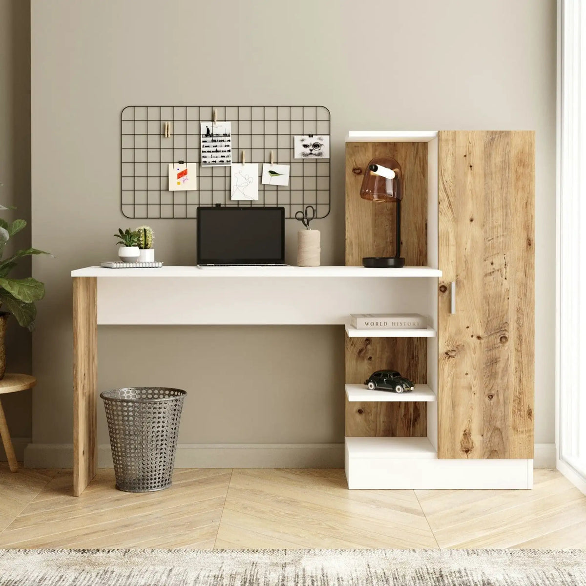 Birou CT2 AW, alb/pin atlantic, PAL melaminat, 152x40x120 cm