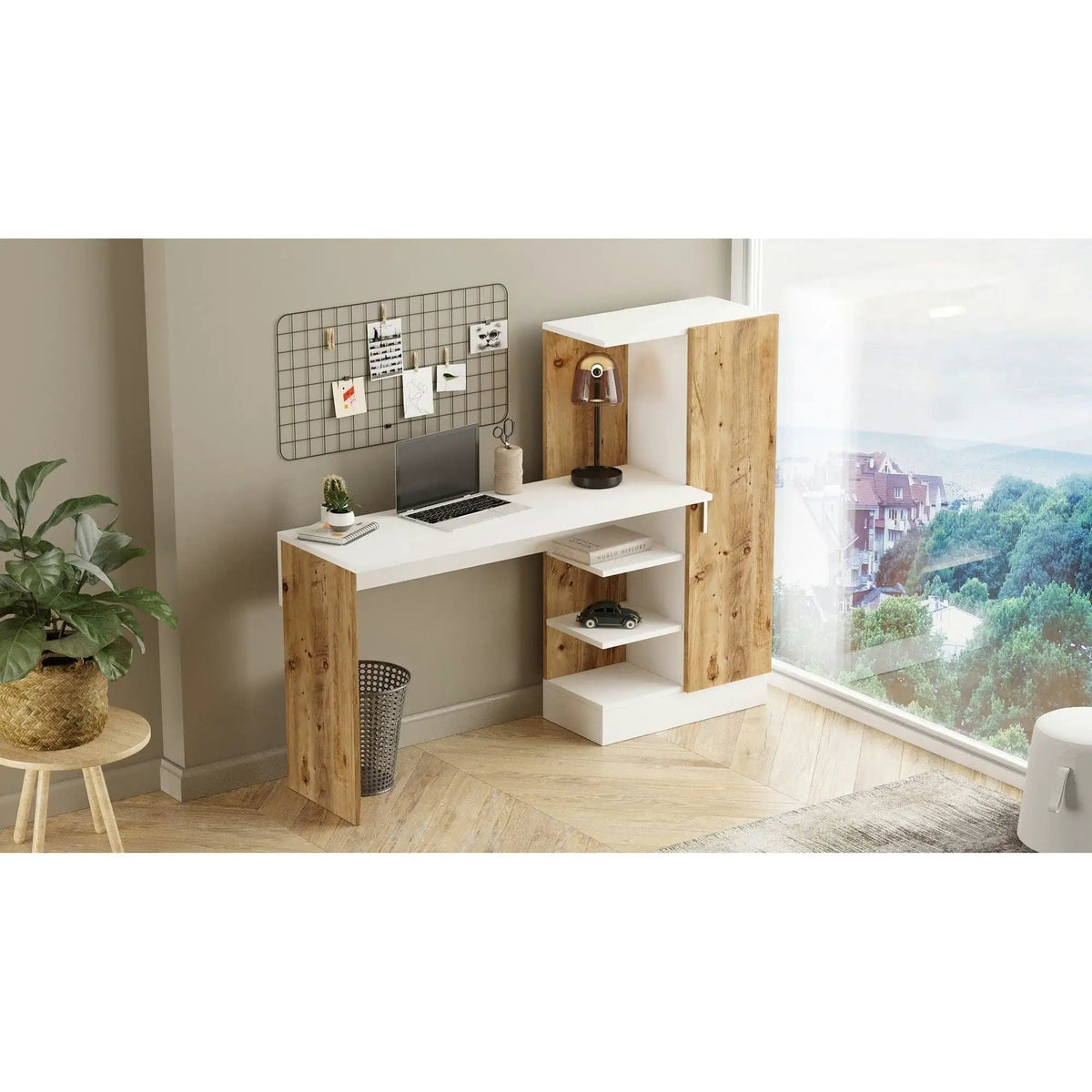 Birou CT2 AW, alb/pin atlantic, PAL melaminat, 152x40x120 cm