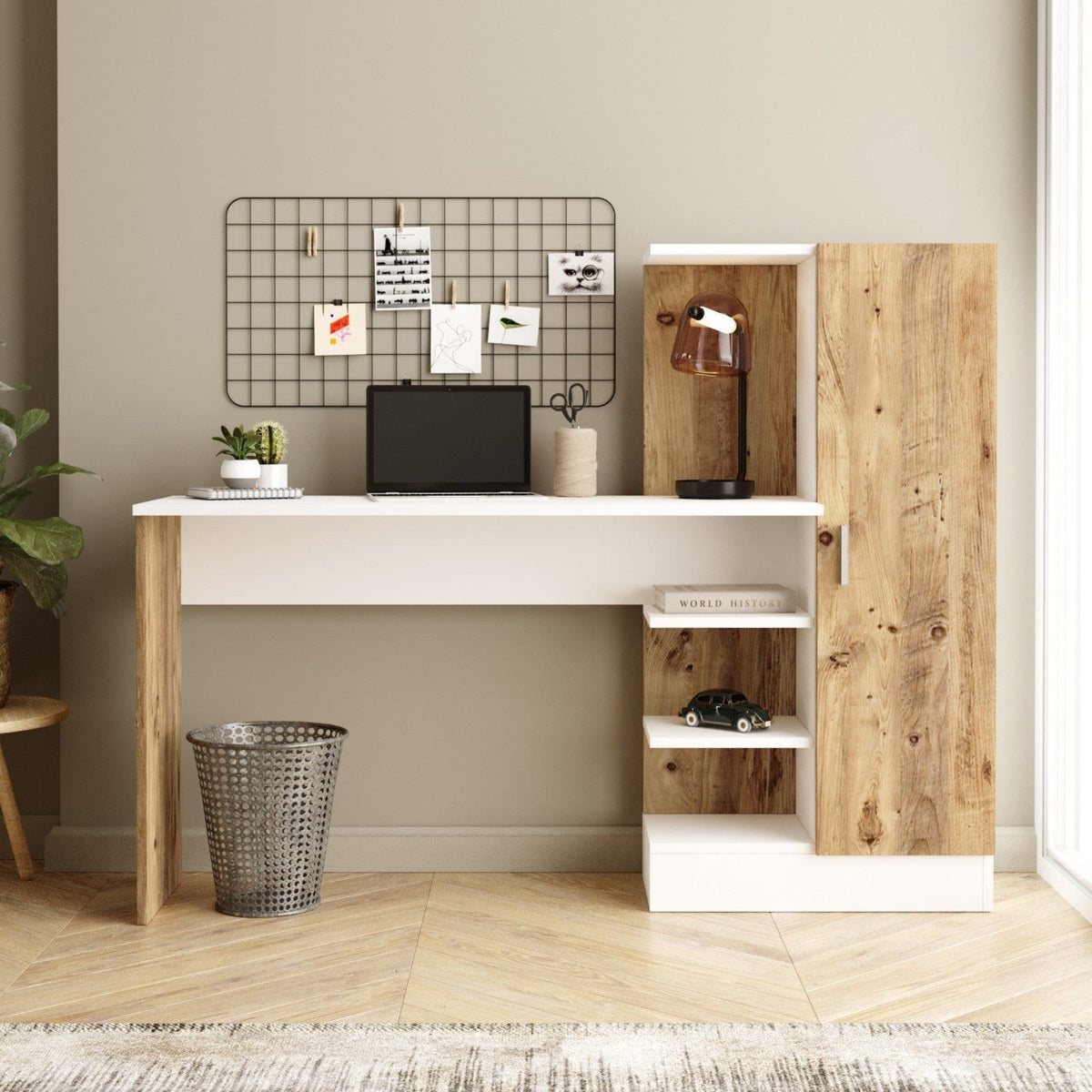 Birou CT2 AW, alb/pin atlantic, PAL melaminat, 152x40x120 cm