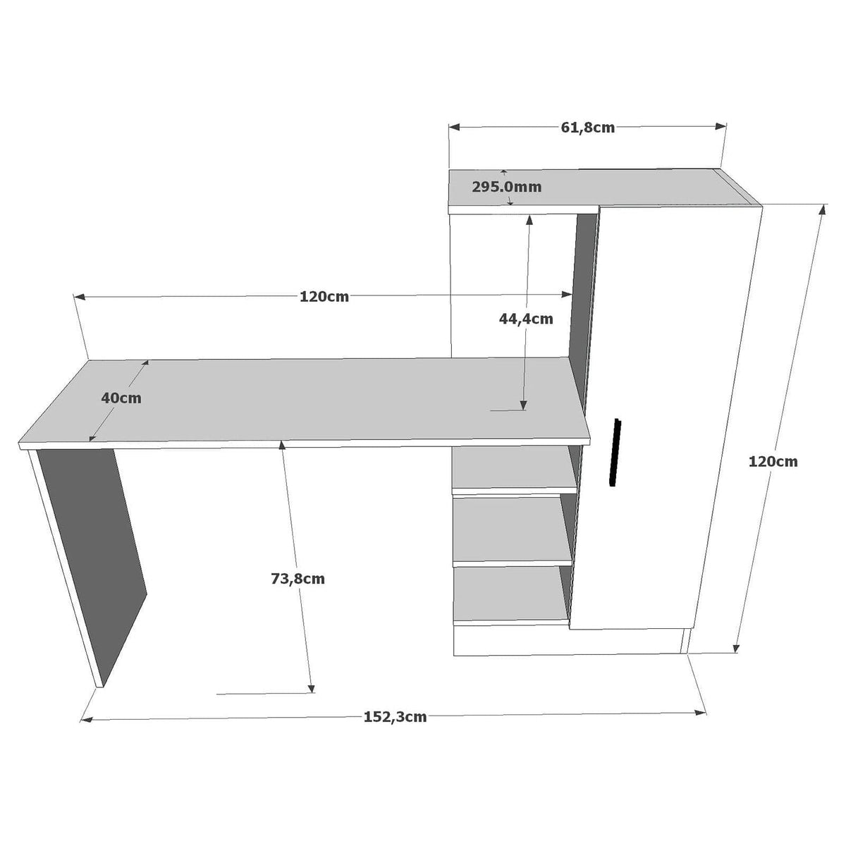 Birou CT2 AW, alb/pin atlantic, PAL melaminat, 152x40x120 cm