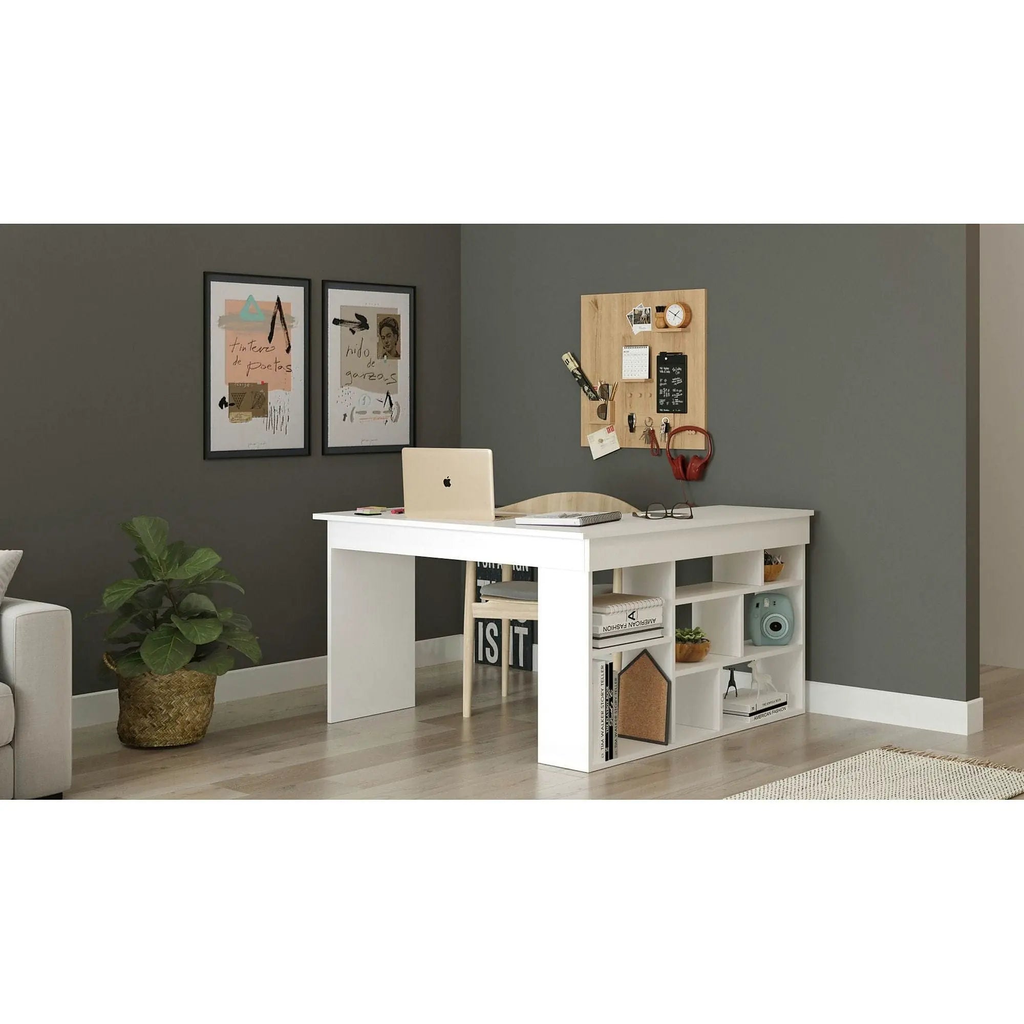 Birou CT5-W, alb, PAL, 129x120x72 cm