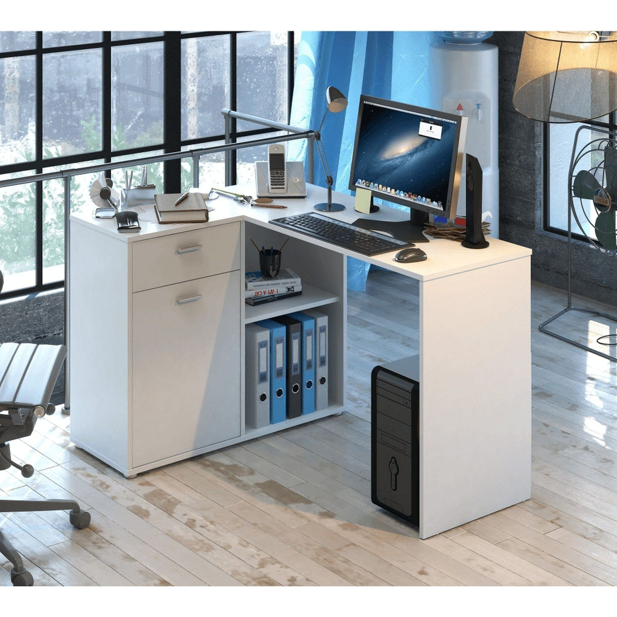 Birou de colt KALIMERO, alb, PAL melaminat, 120x90x76 cm