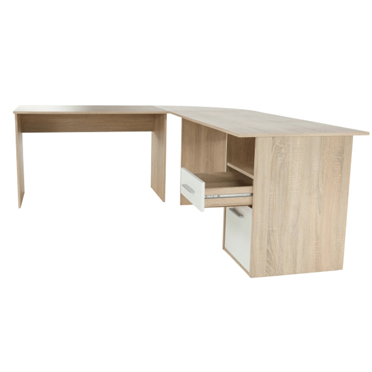 Birou de colt MAURUS NEW MA11, stejar sonoma/alb, PAL melaminat, 176/203x67x70 cm