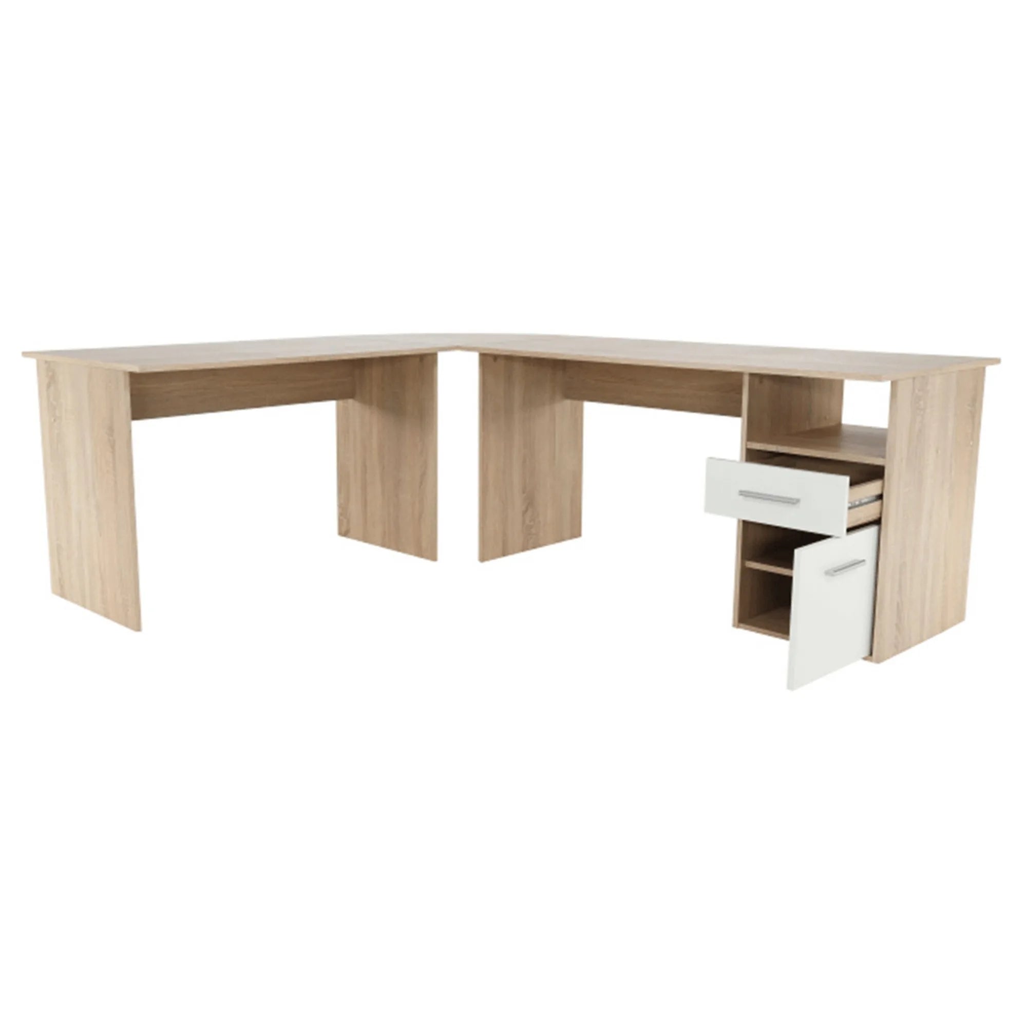 Birou de colt MAURUS NEW MA11, stejar sonoma/alb, PAL melaminat, 176/203x67x70 cm