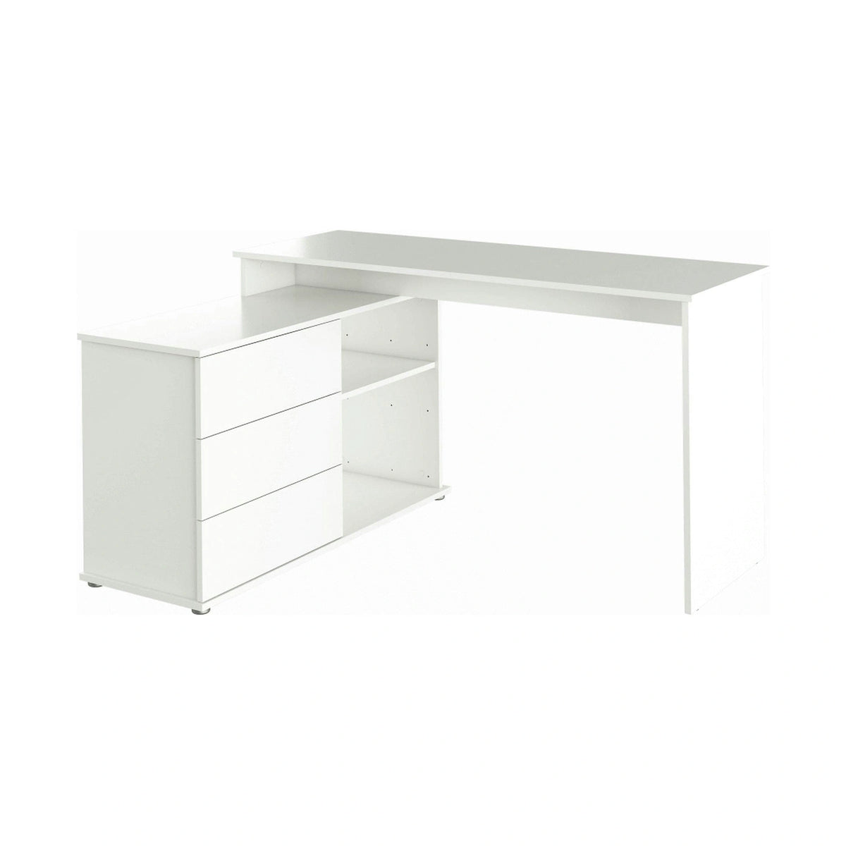 Birou de colt TERINO, alb, PAL laminat, 138x50/110x75 cm