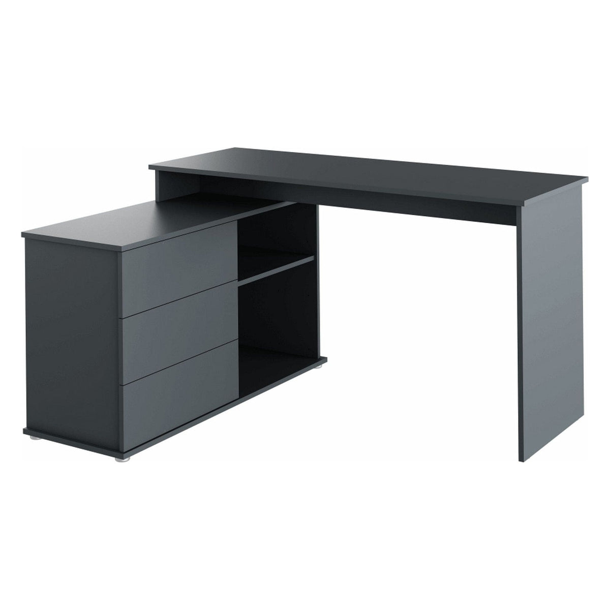 Birou de colt TERINO, gri grafit, PAL laminat, 138x50/110x75 cm