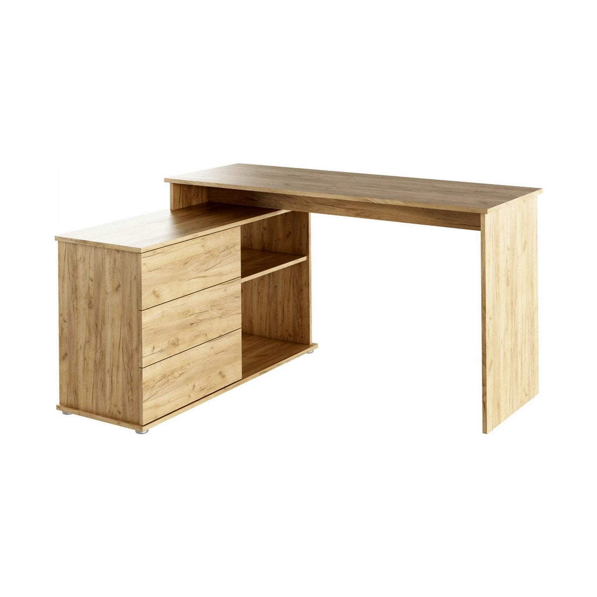 Birou de colt TERINO, stejar artisan, PAL laminat, 138x50/110x75 cm