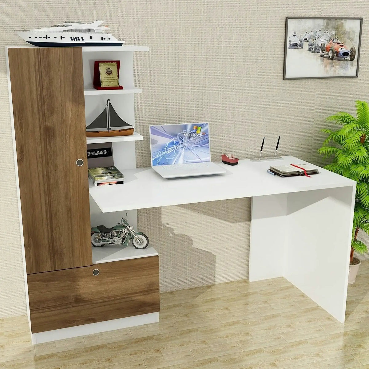 Birou DOMINGOS, alb/alun, PAL melaminat, 120x74x120 cm