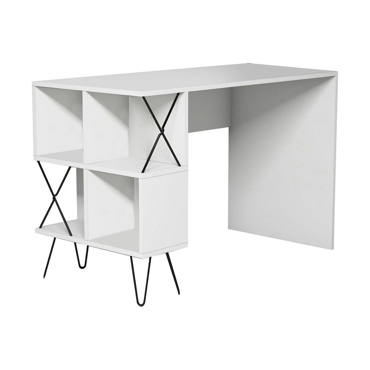 Birou EXTRA, alb/negru, PAL melaminat/metal, 120x60x79 cm
