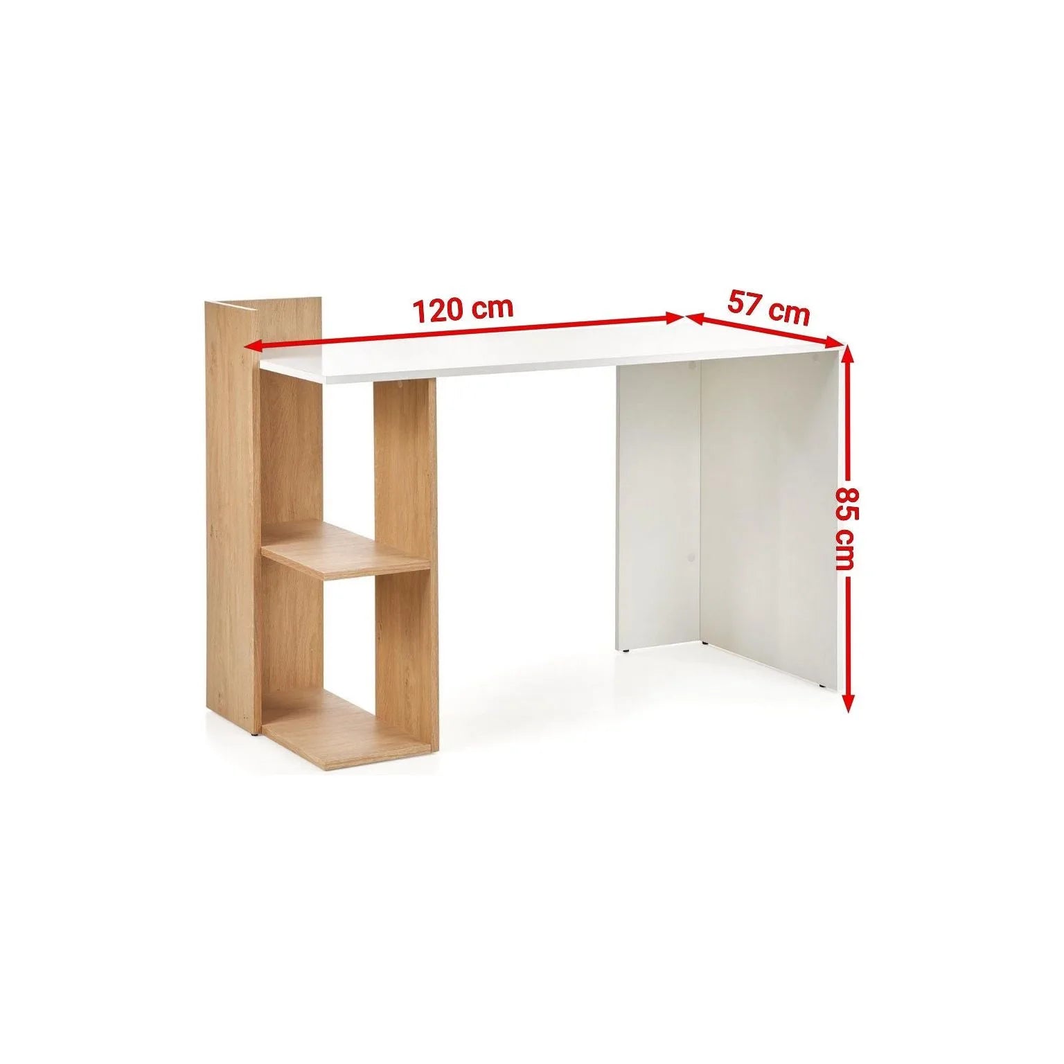 Birou Fino, stejar/alb, PAL melaminat, 122x57x85 cm