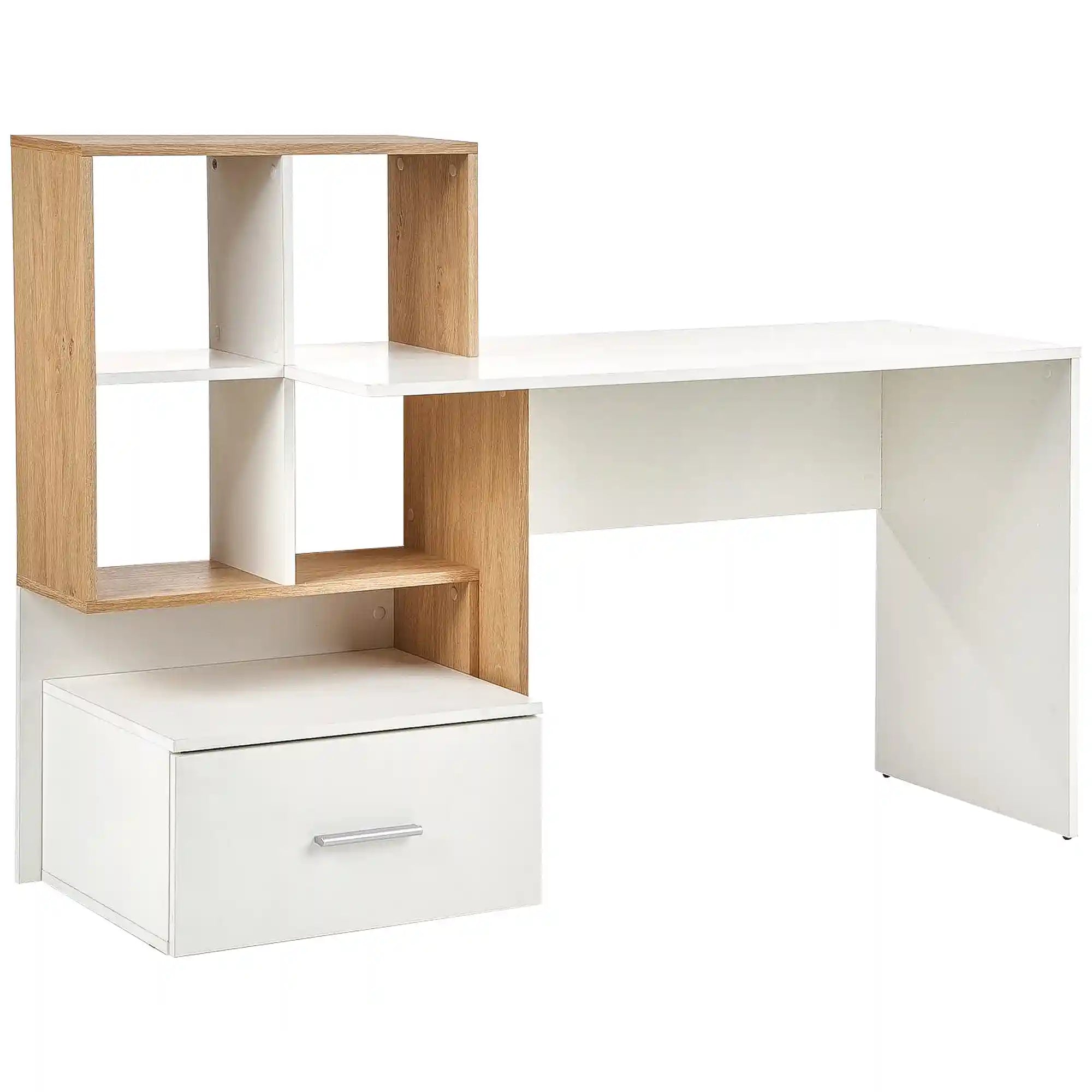 Birou Grosso, alb/stejar wotan, PAL melaminat, 149X50X105 CM