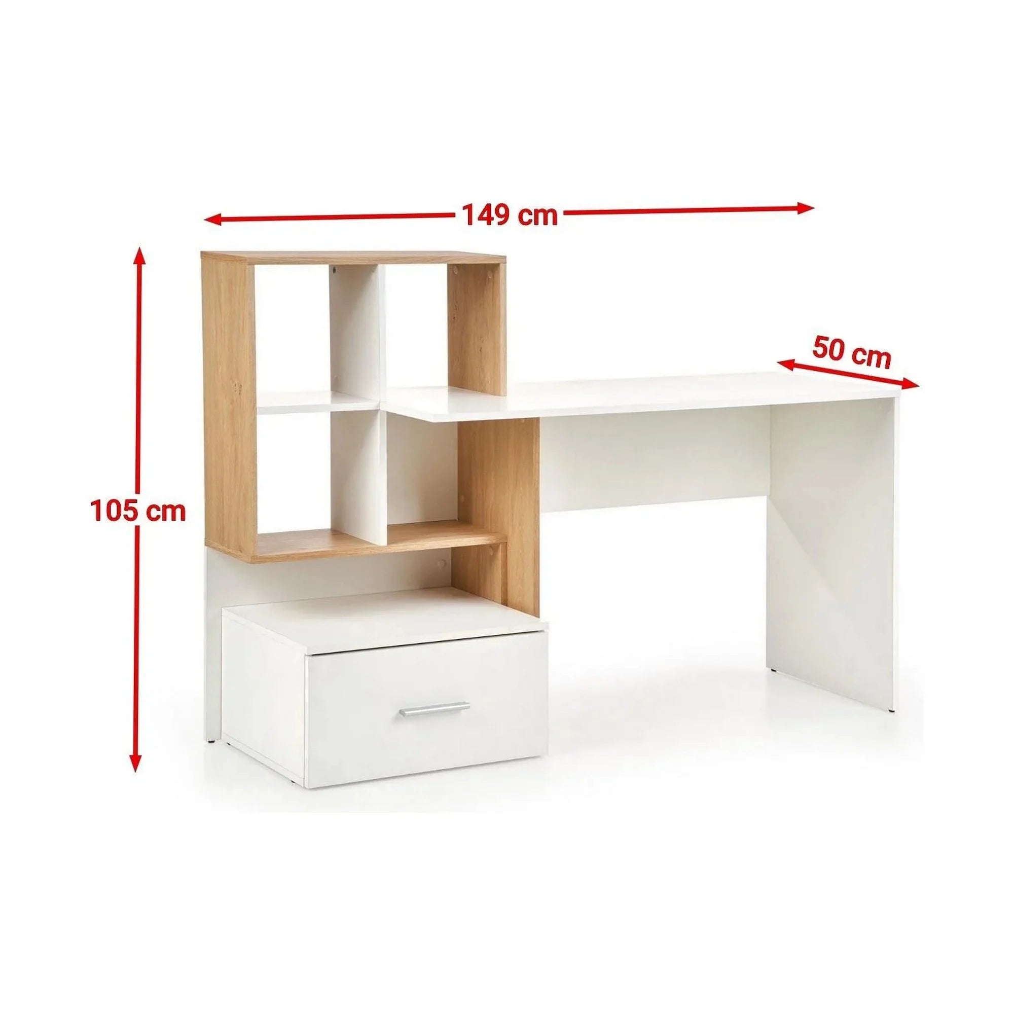 Birou Grosso, alb/stejar wotan, PAL melaminat, 149X50X105 CM
