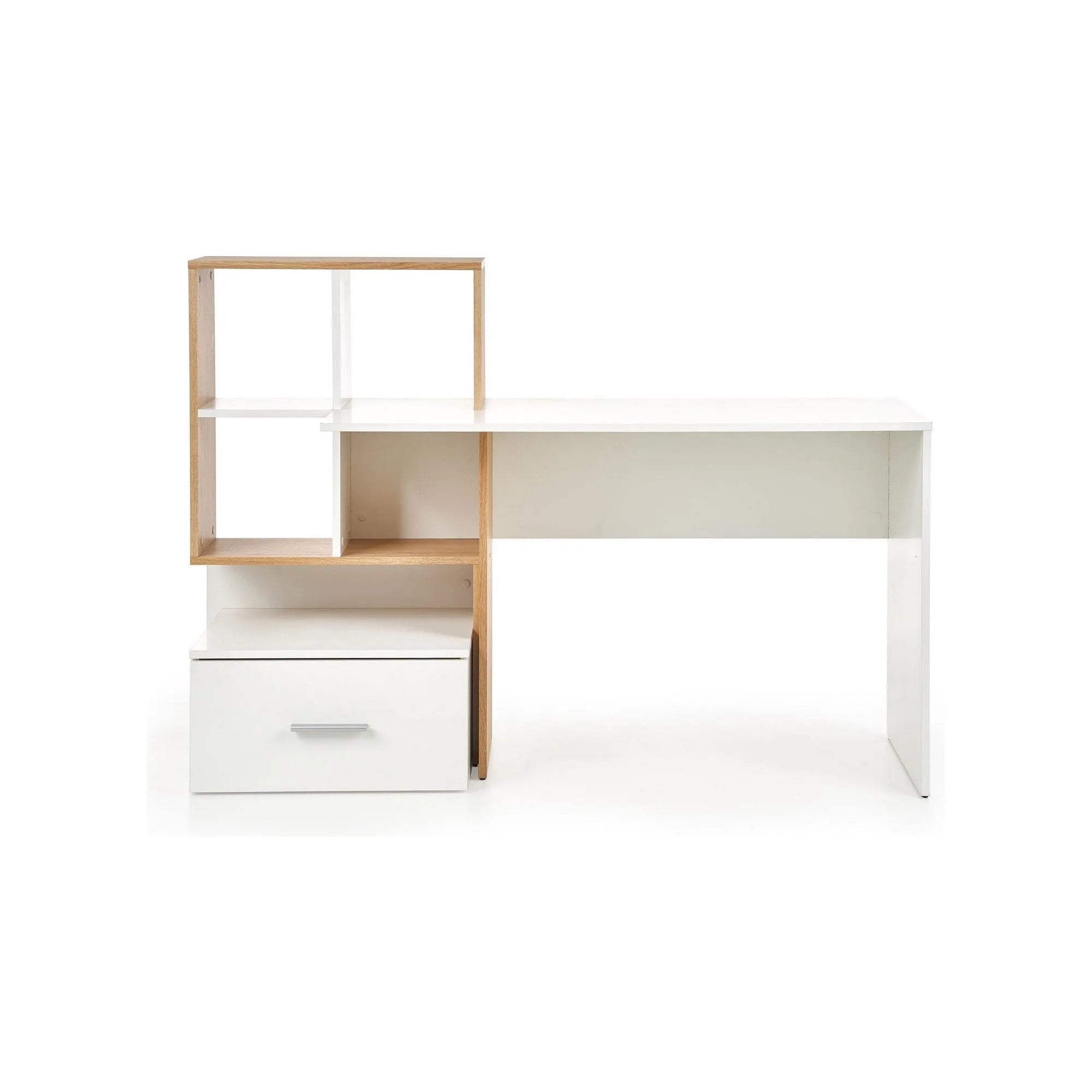 Birou Grosso, alb/stejar wotan, PAL melaminat, 149X50X105 CM