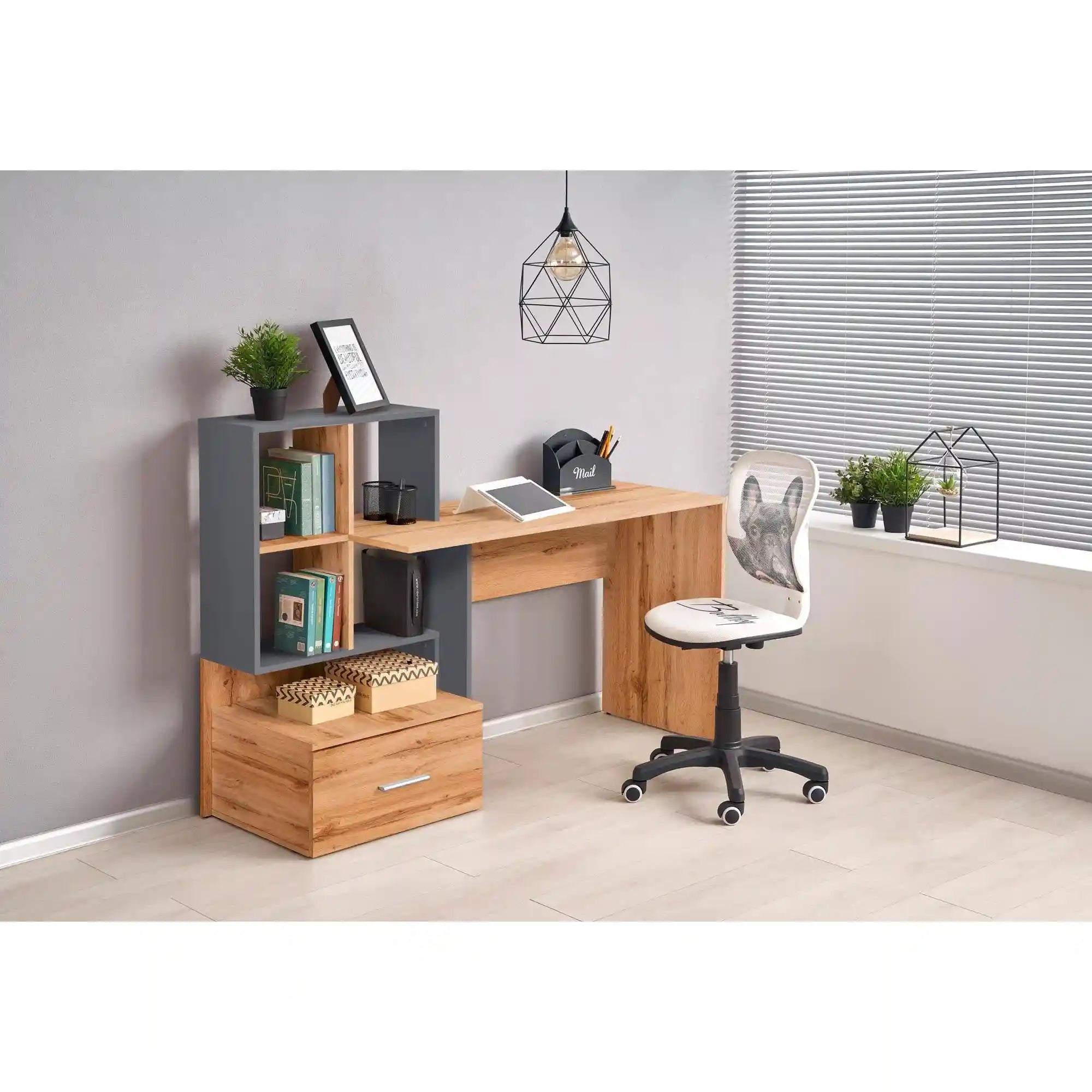 Birou Grosso, stejar wotan/gri antracit, PAL melaminat, 149x50x105 cm