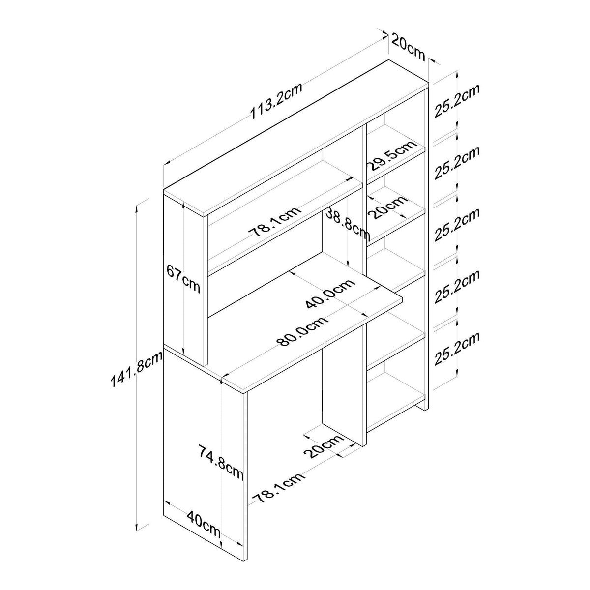 Birou HA104, alb, PAL melaminat, 80x40x75 cm