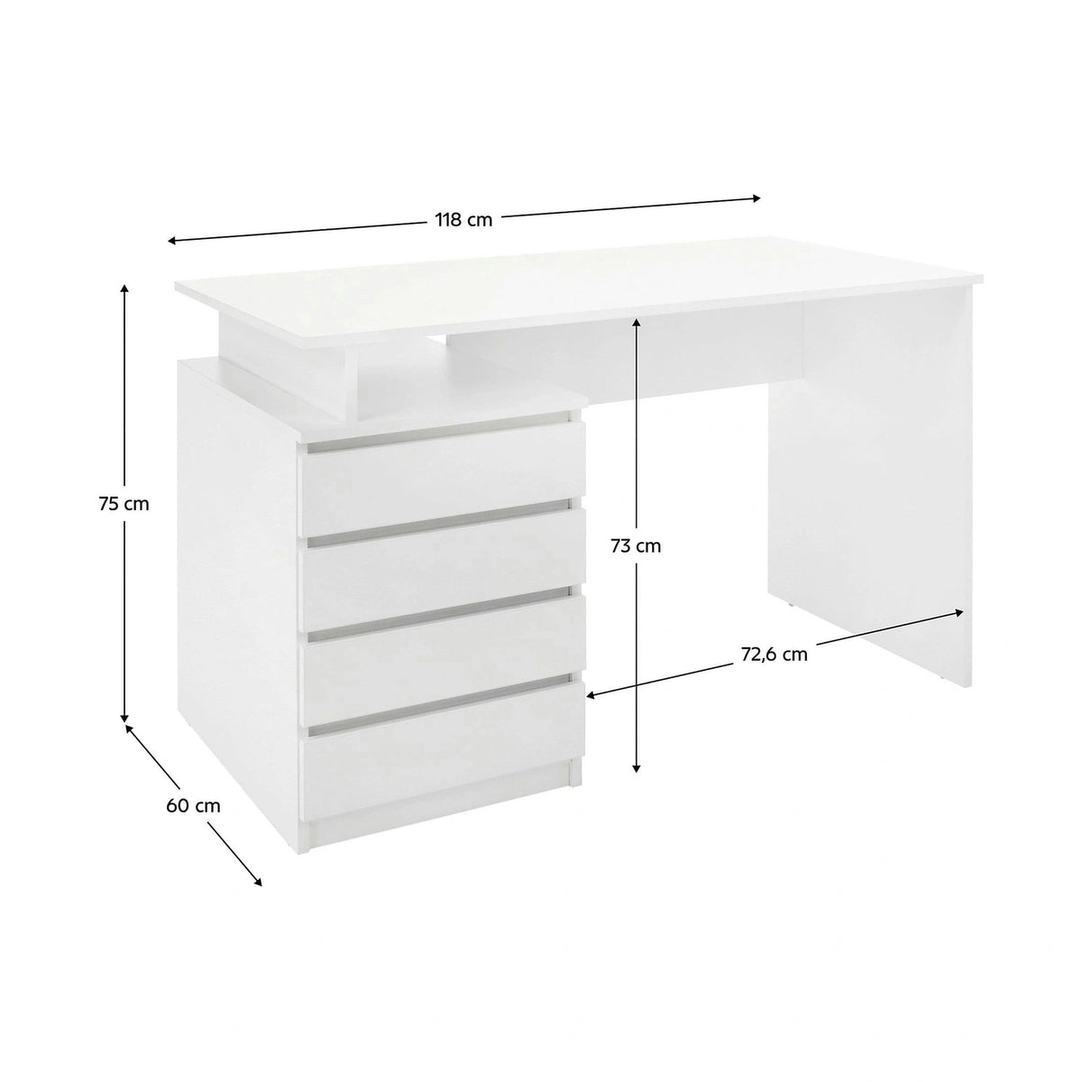 Birou HANY NEW, alb, DTD laminat, 118x60x75 cm