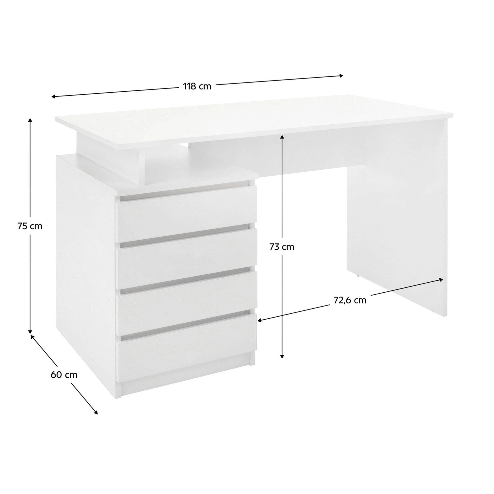 Birou HANY NEW, alb, DTD laminat, 118x60x75 cm