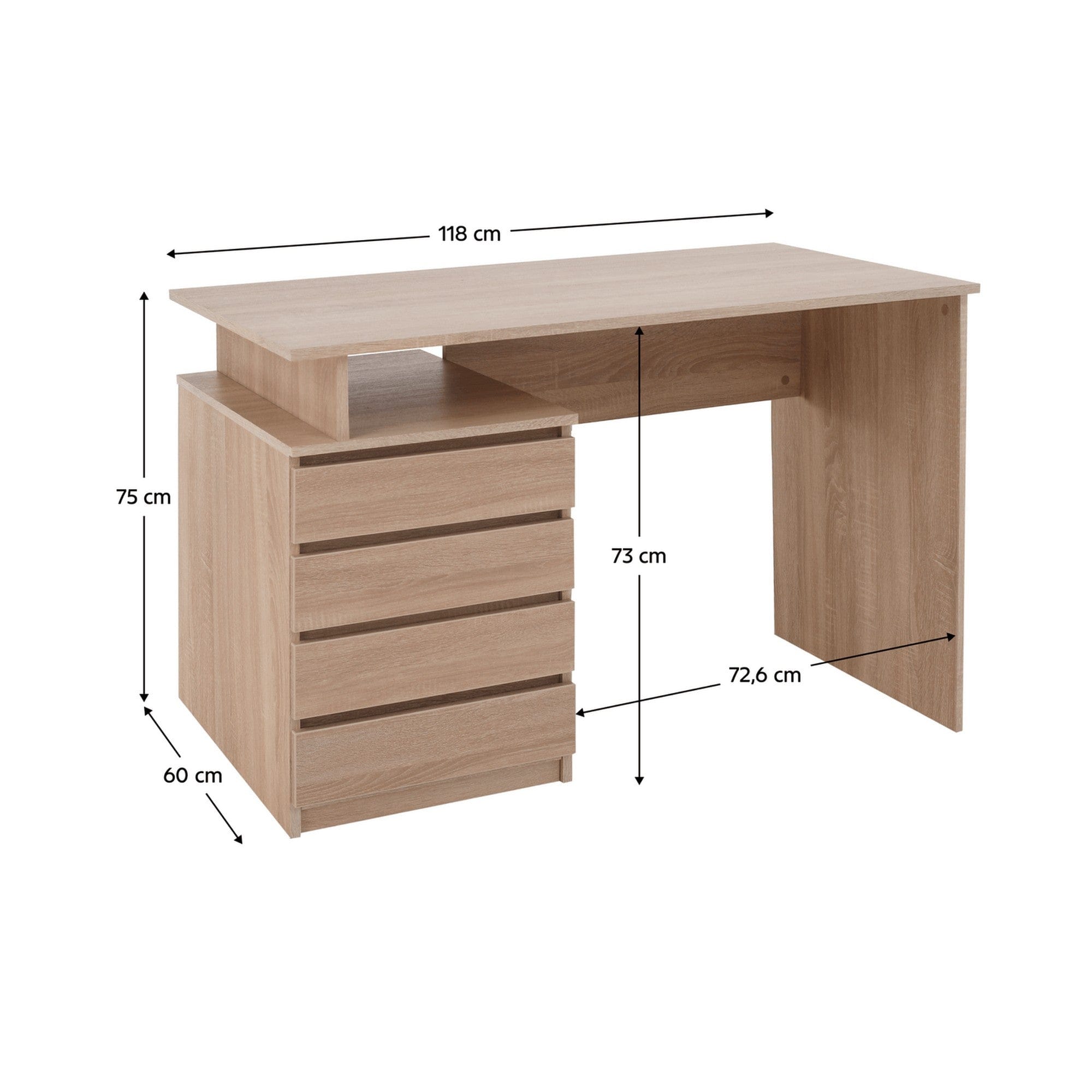 Birou HANY NEW, stejar sonoma, DTD laminat, 118x60x75 cm